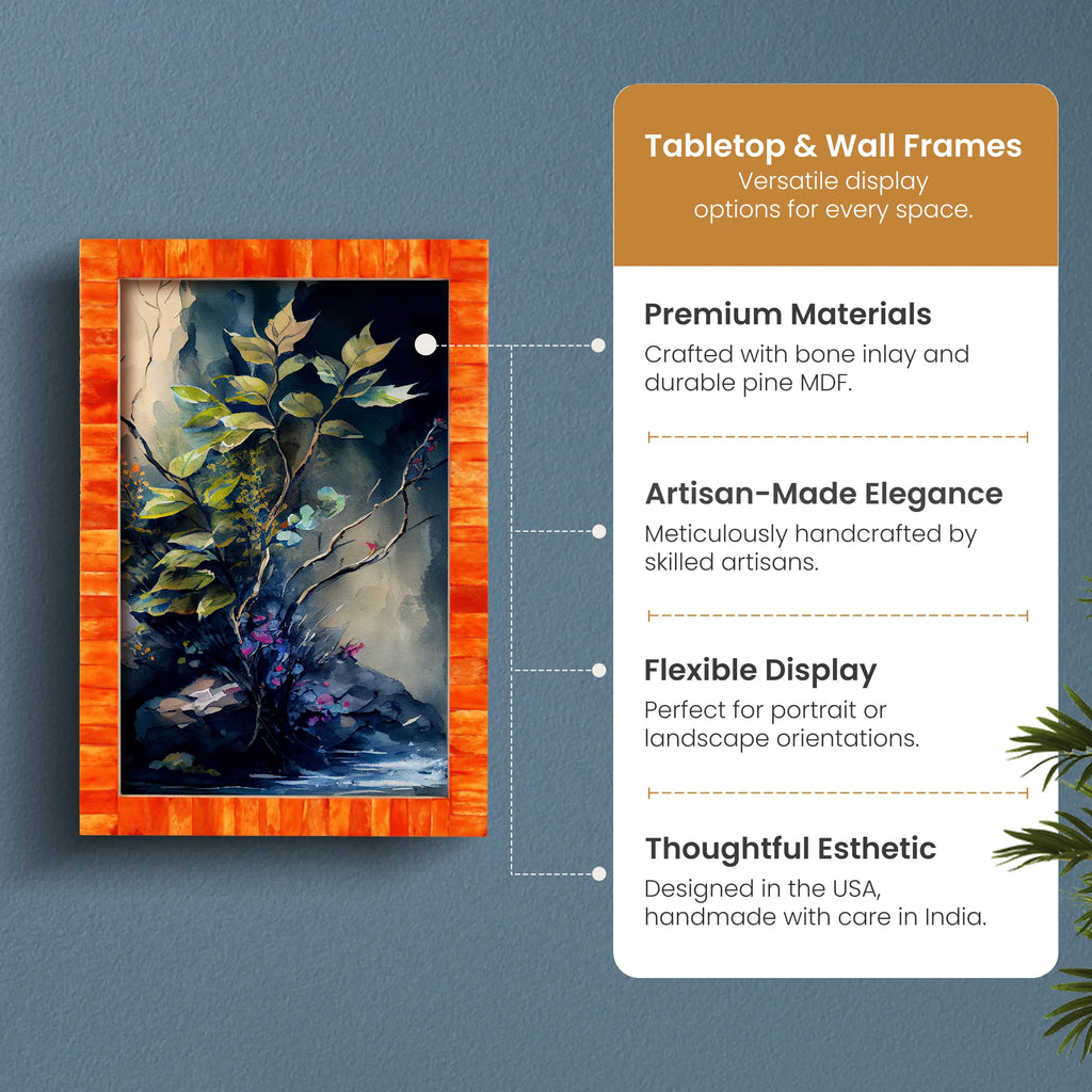 Poster Picture Frame Classic Bone Inlay in 4 Sizes, Orange