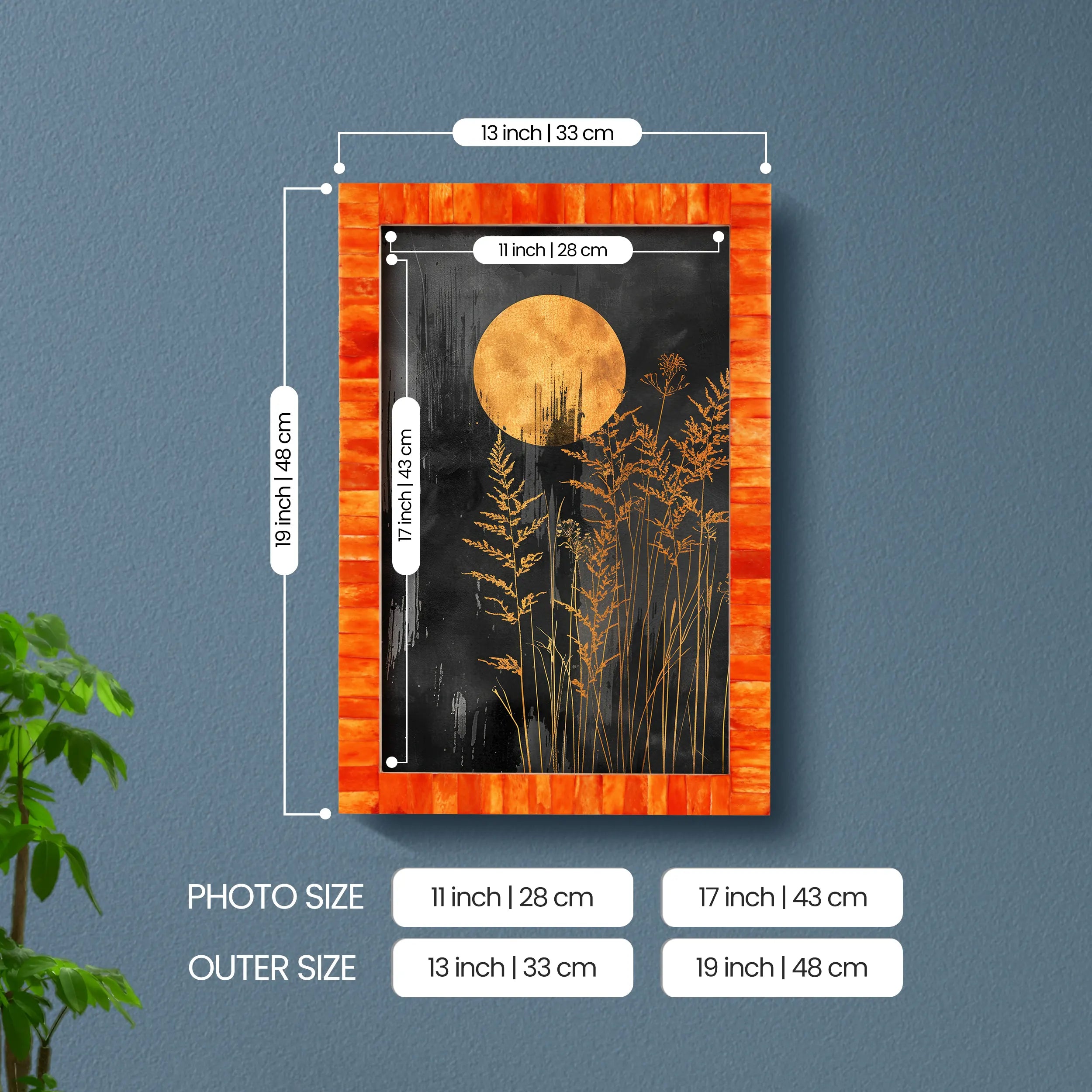 Poster Picture Frame Classic Bone Inlay in 4 Sizes, Orange