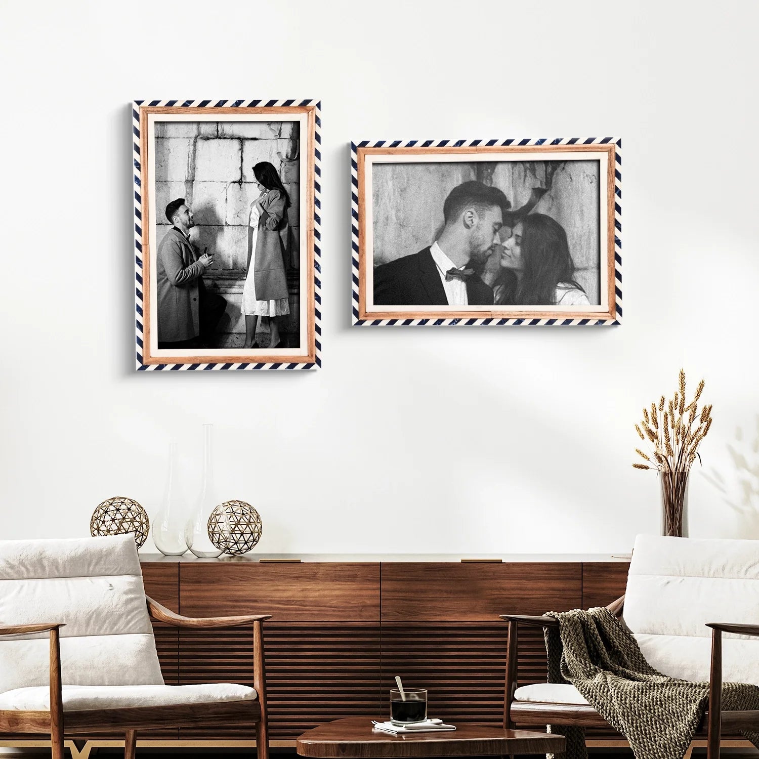 Marquet Bevel Picture Frames Pack of 2 Blue & White - Available in 5 Sizes