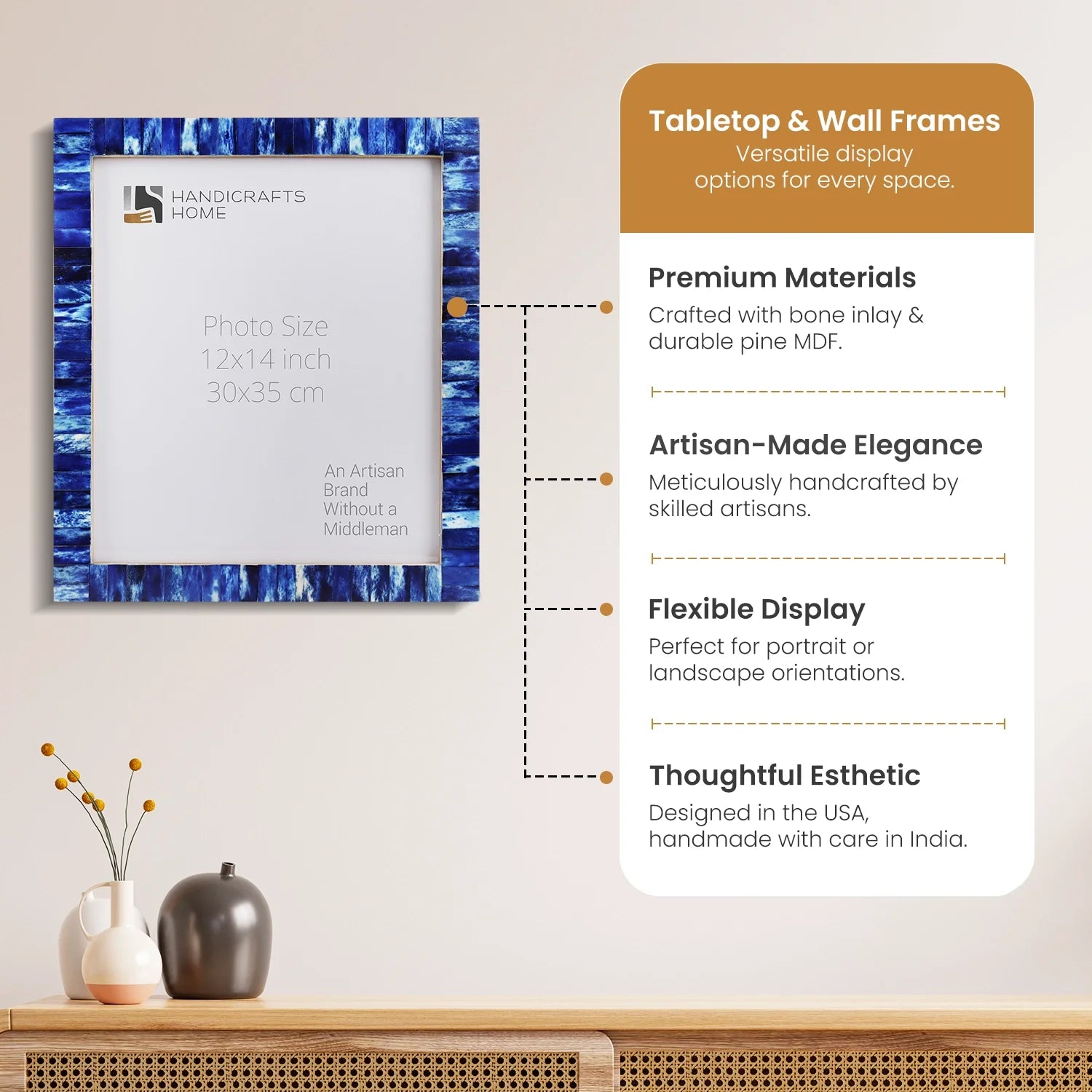 Poster Picture Frame Classic Pattern Bone Inlay Collection in 5 Sizes, Blue