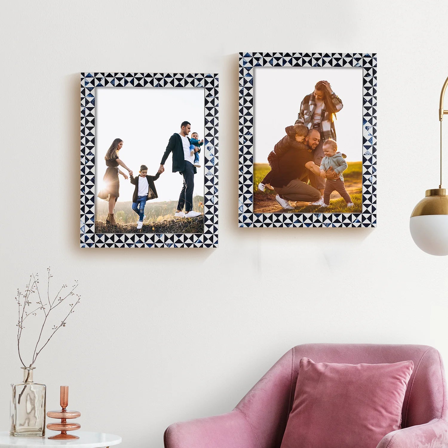 Picture Frames Marquet Indigo Pattern Resin Inlay Collection in 8 Sizes, Pack of 2