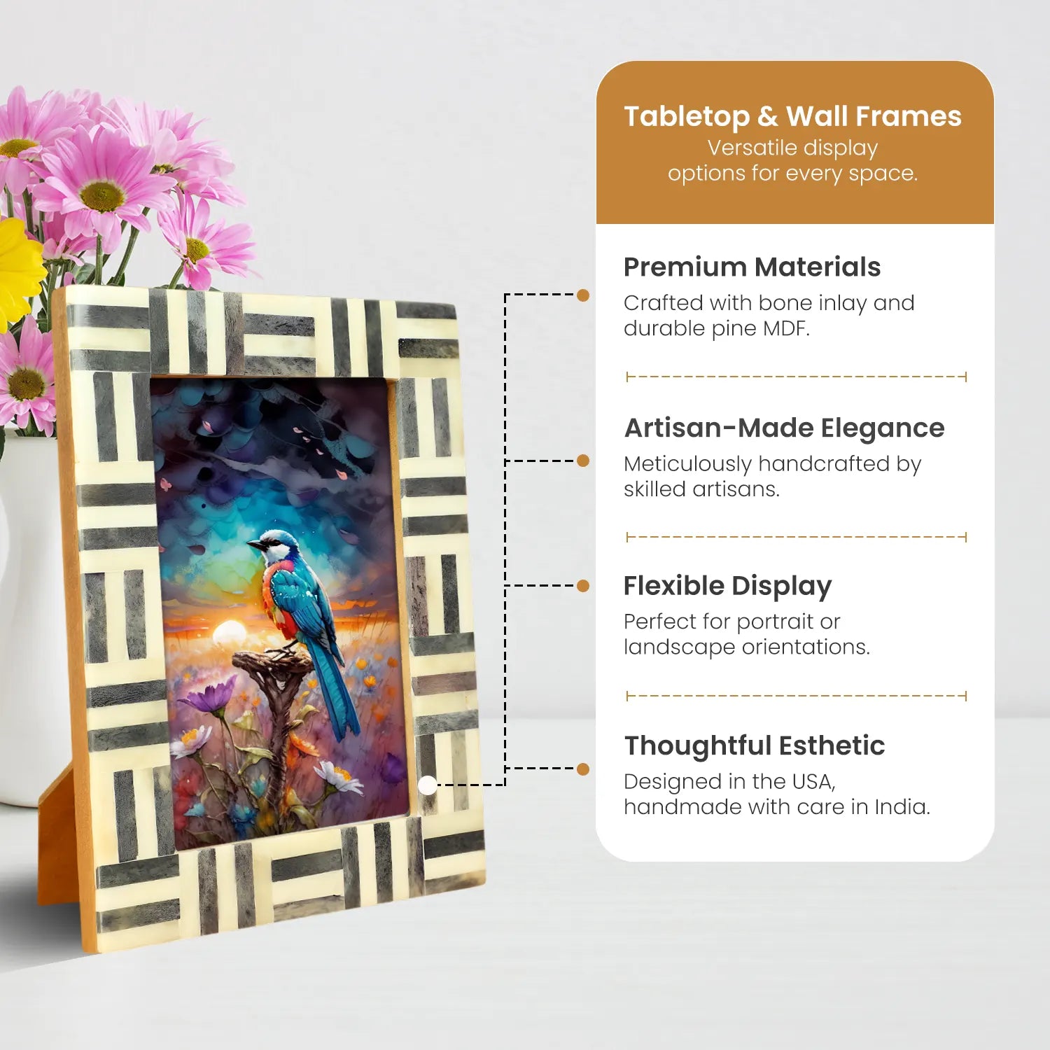 Grey & White Bone Inlay Brick Pattern Frame 4x6 & 5x7