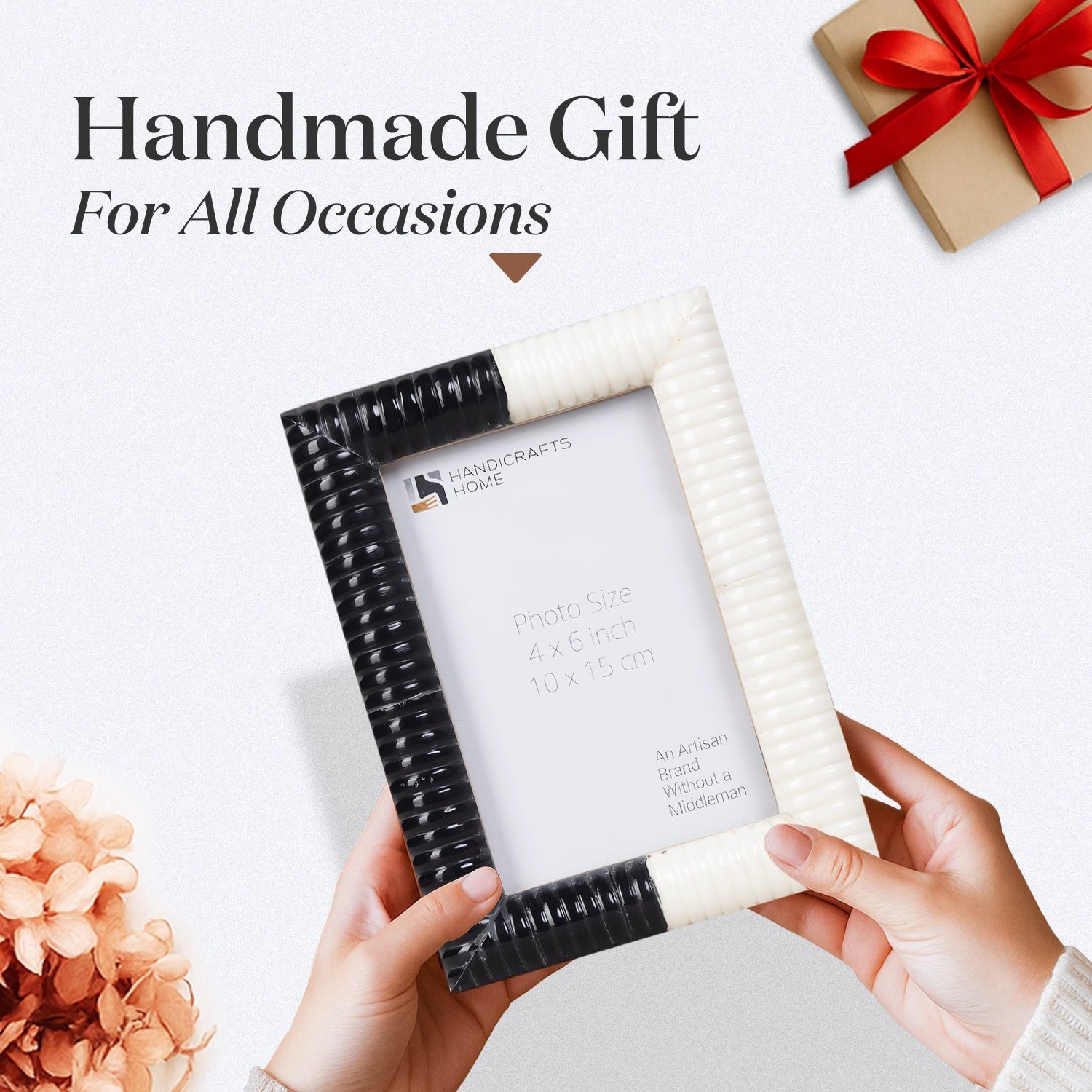 Ridged Black & White Bone & Resin Inlay Picture Frame- 4x6 & 5x7