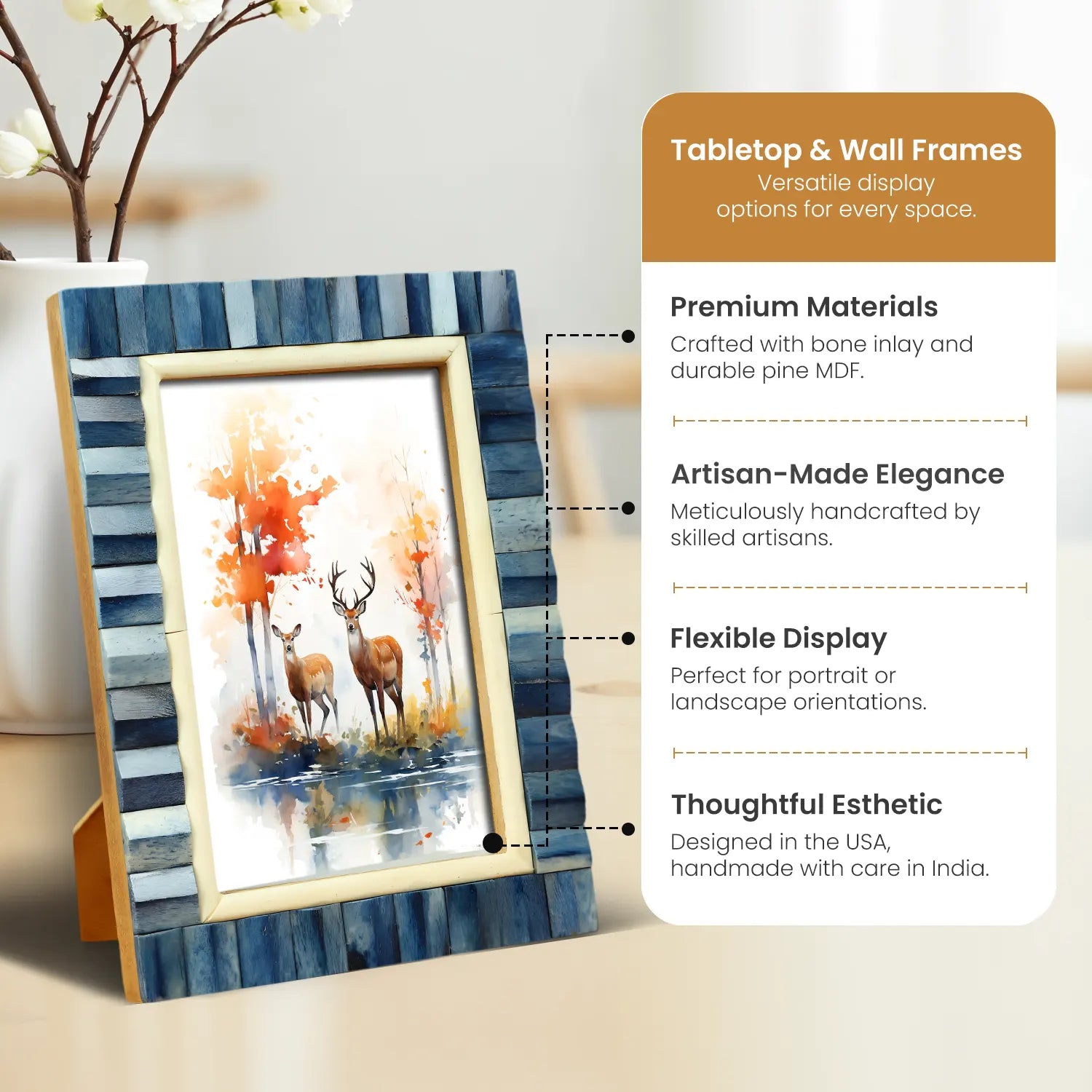 Ivory Ocean Bone Inlay Blue Picture Frame- 4x6 & 5x7