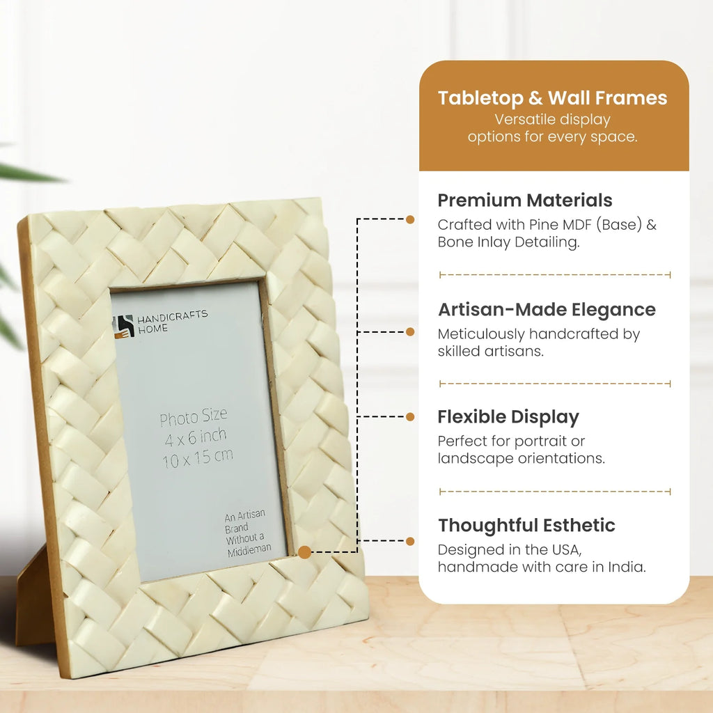 White Bone Inlay Braided Pattern Frame 4x6 & 5x7