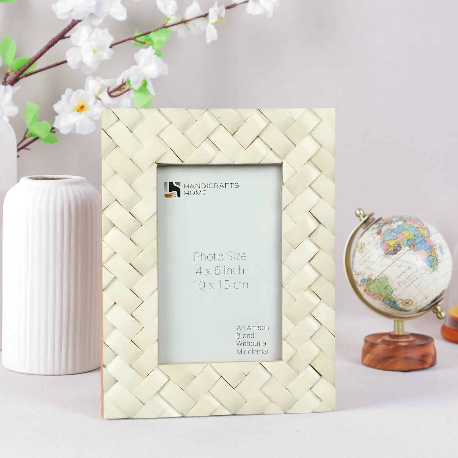 White Bone Inlay Braided Pattern Frame 4x6 & 5x7
