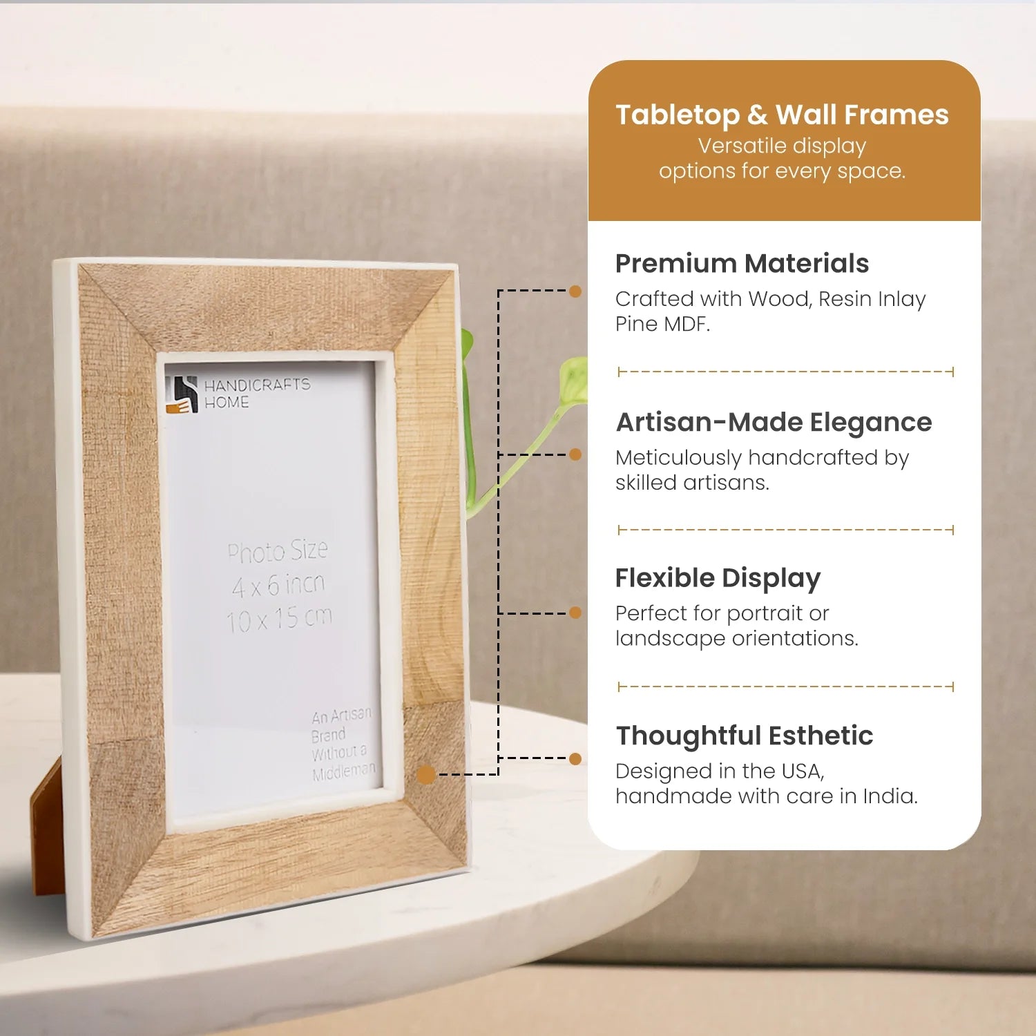 Wood & Bone inlay Natural Wooden Picture Frame