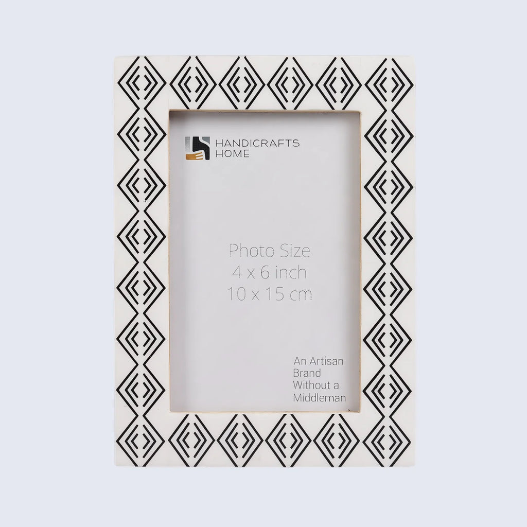 Resin inlay Tribal Geometry Pattern Black & White Picture Frame