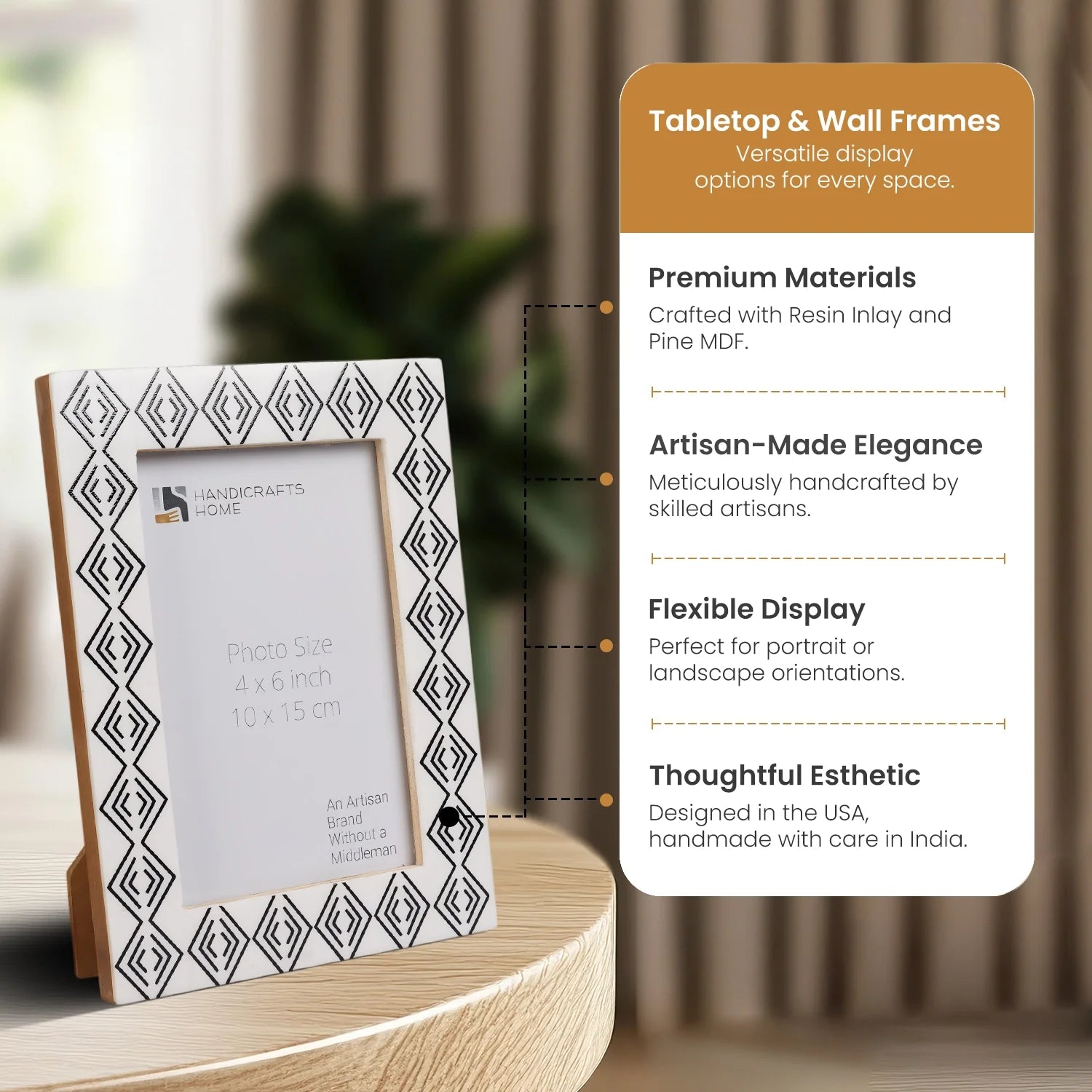 Resin inlay Tribal Geometry Pattern Black & White Picture Frame