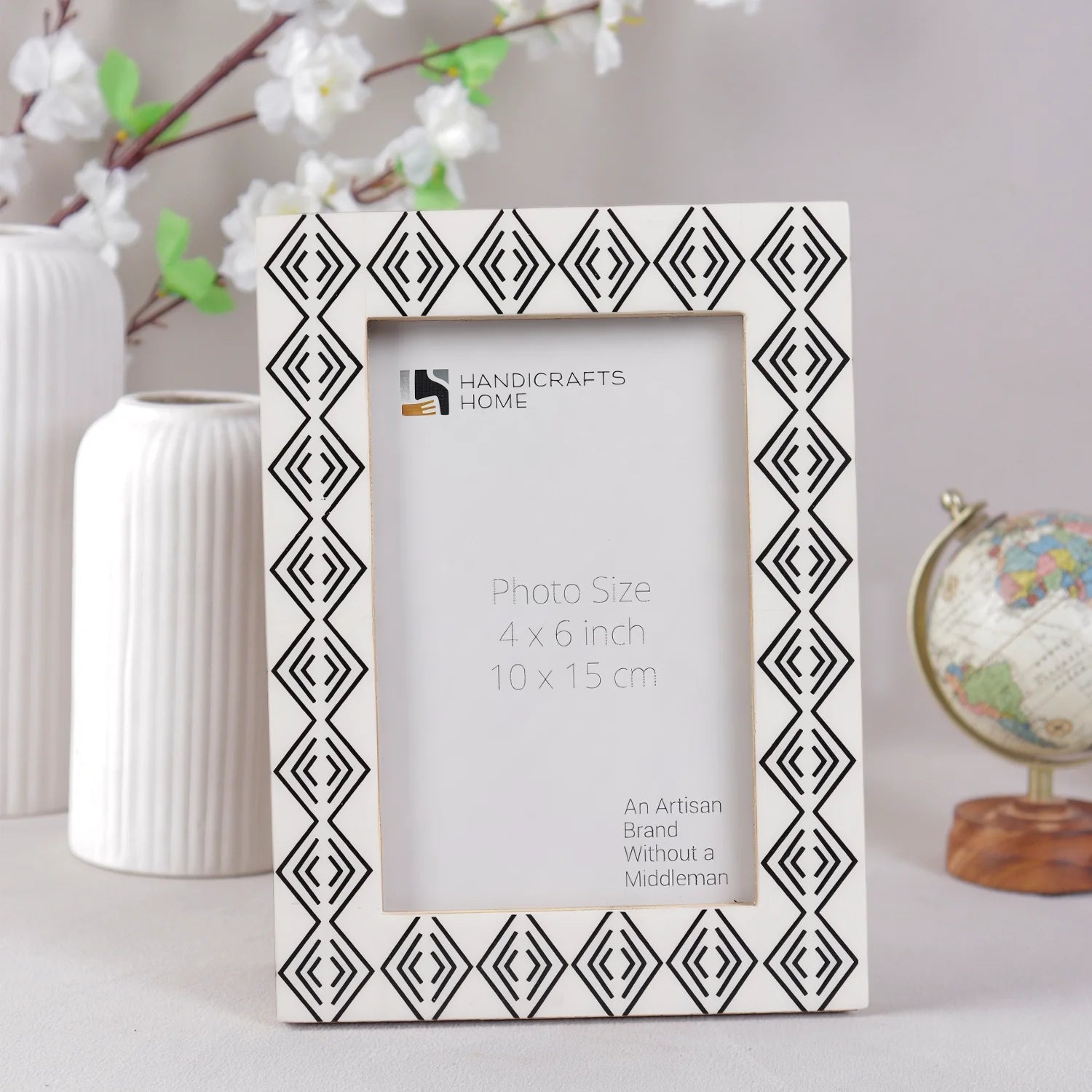 Resin inlay Tribal Geometry Pattern Black & White Picture Frame