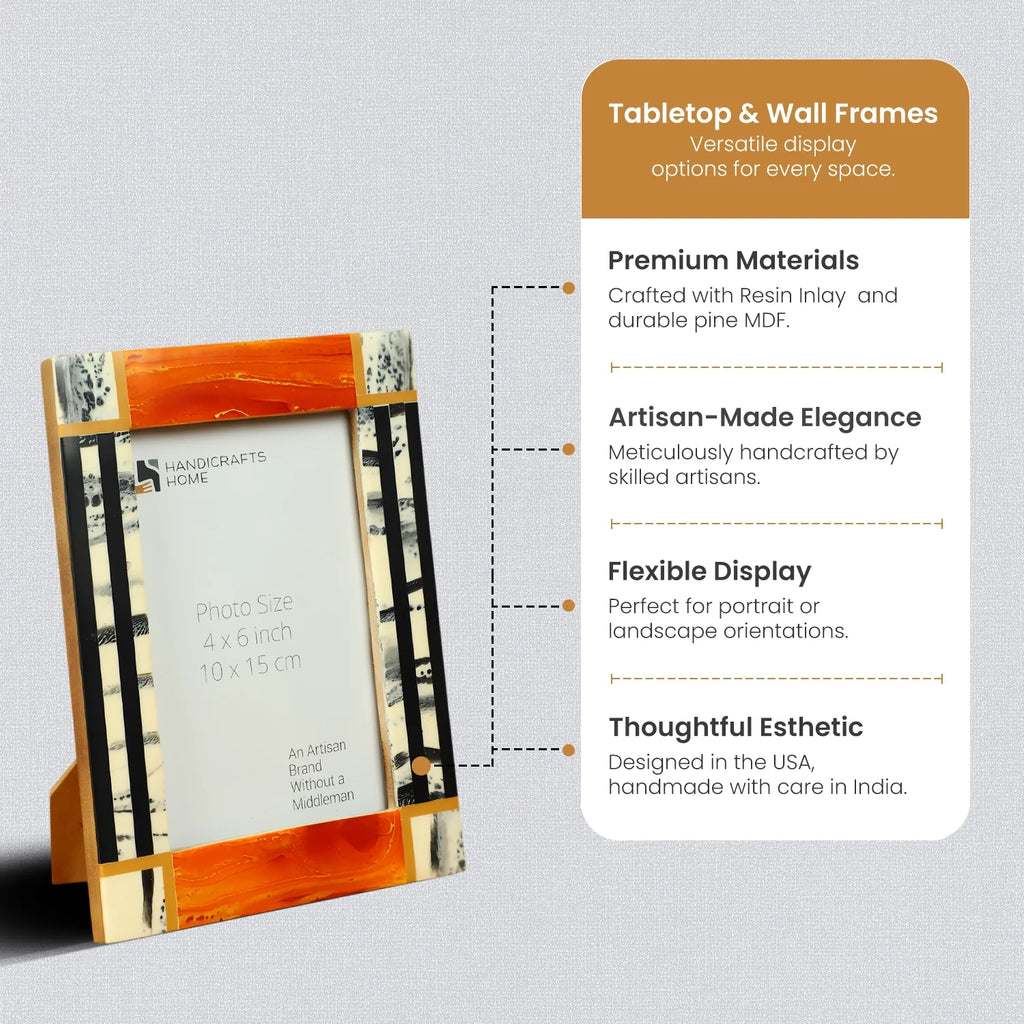 Orange Abstract Ink Resin Inlay Picture Frame in 4x6 & 5x7