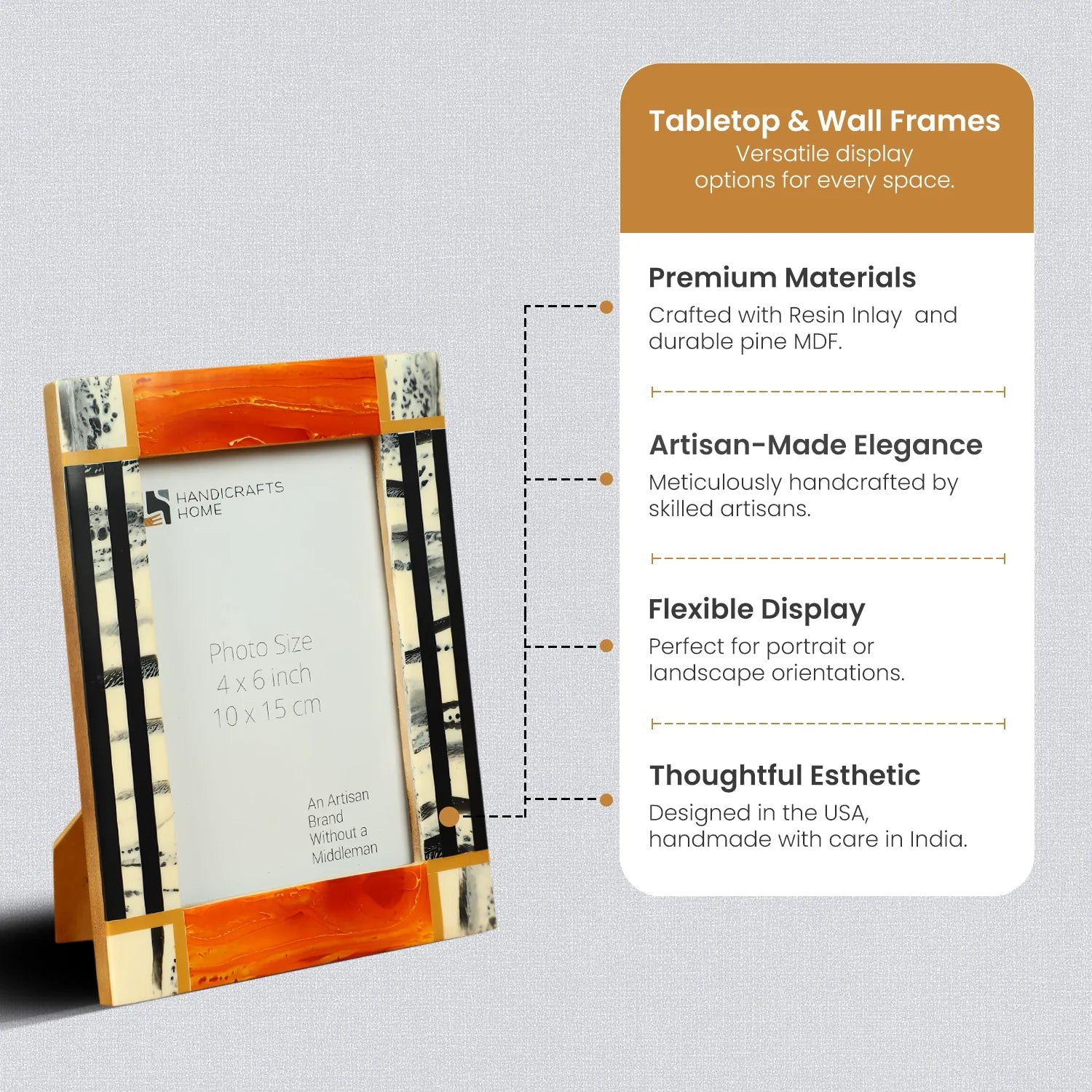 Orange Abstract Ink Resin Inlay Picture Frame in 4x6 & 5x7