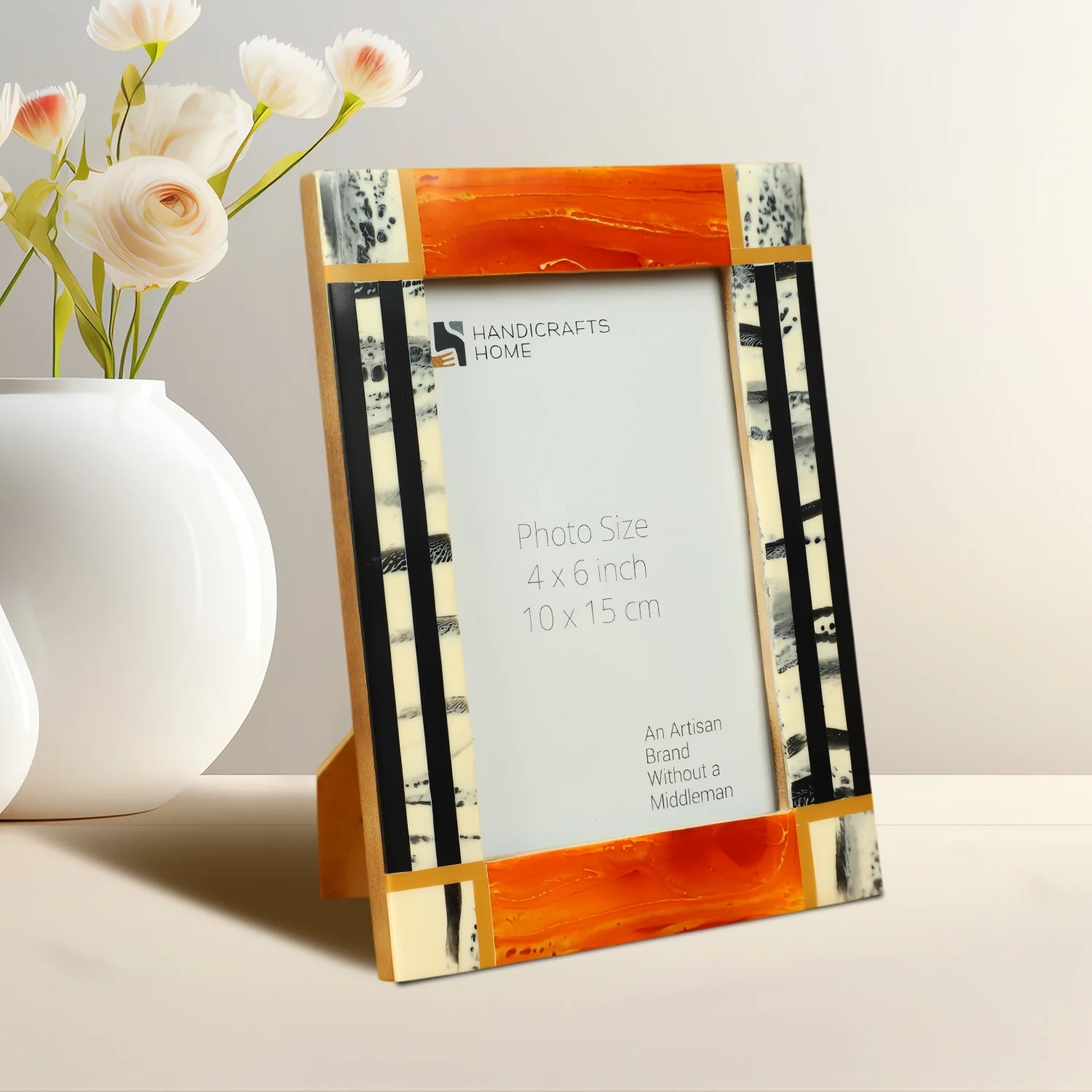 Orange Abstract Ink Resin Inlay Picture Frame in 4x6 & 5x7