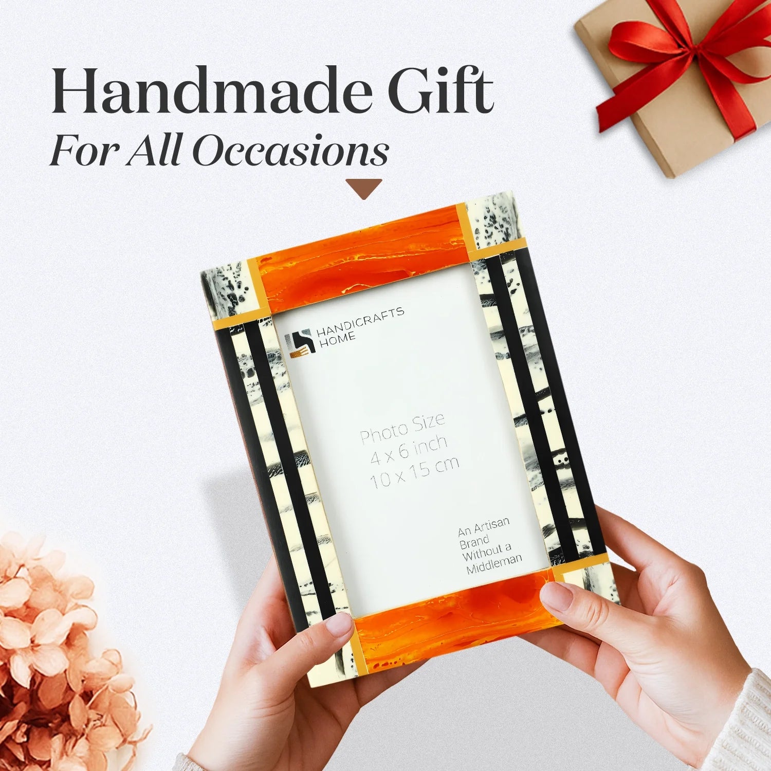 Orange Abstract Ink Resin Inlay Picture Frame in 4x6 & 5x7