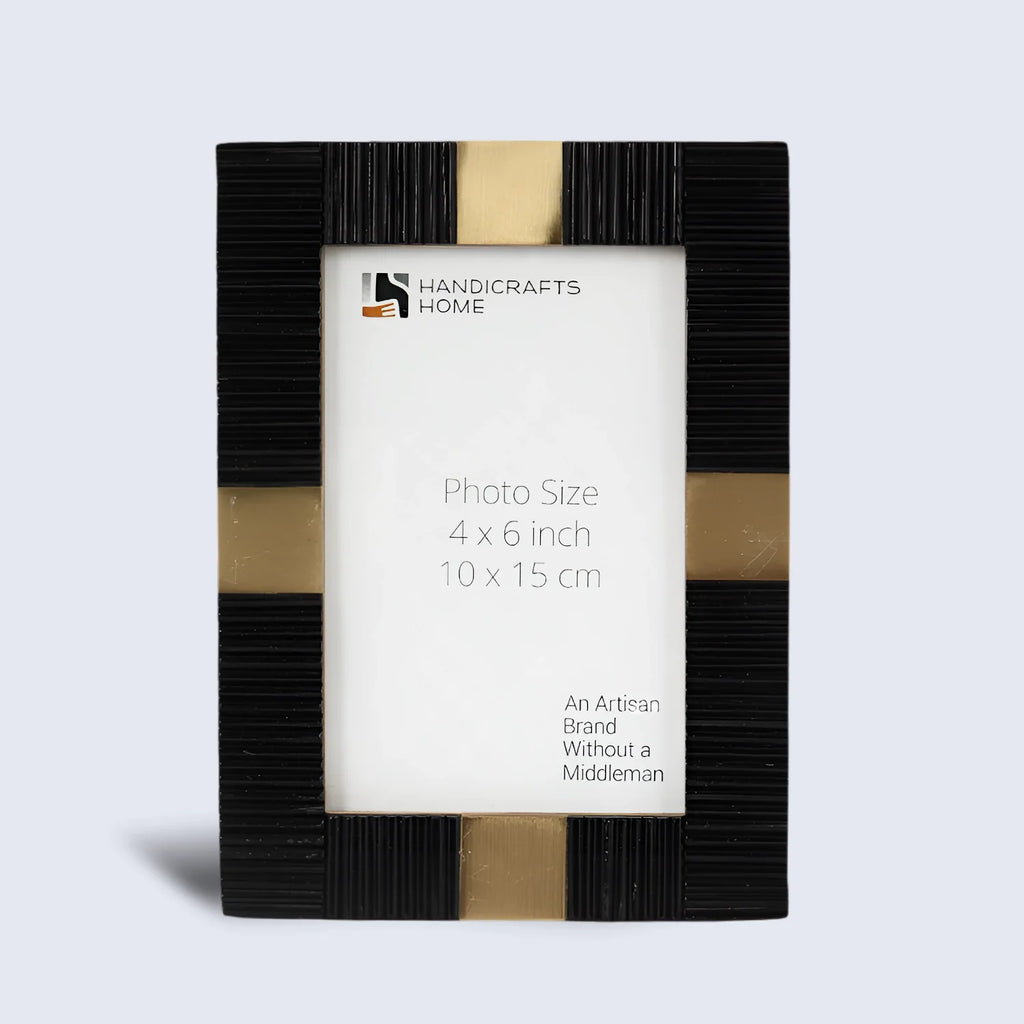 Resin Inlay Deco Black & Gold Picture Frame For Desk & Wall - 3 Sizes