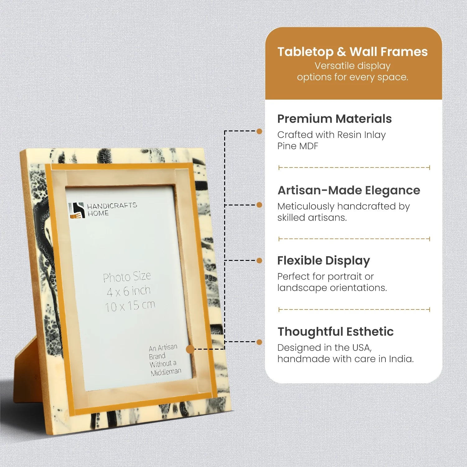 Ivory Abstract Ink Resin Inlay Picture Frame in 4x6 & 5x7