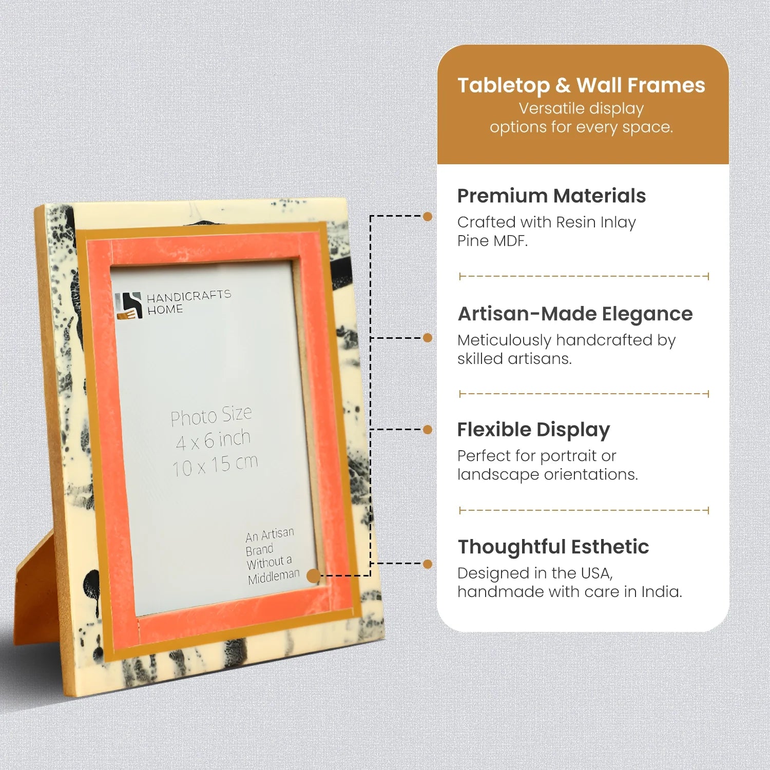 Peach Abstract Ink Resin Inlay Picture Frame in 4x6 & 5x7