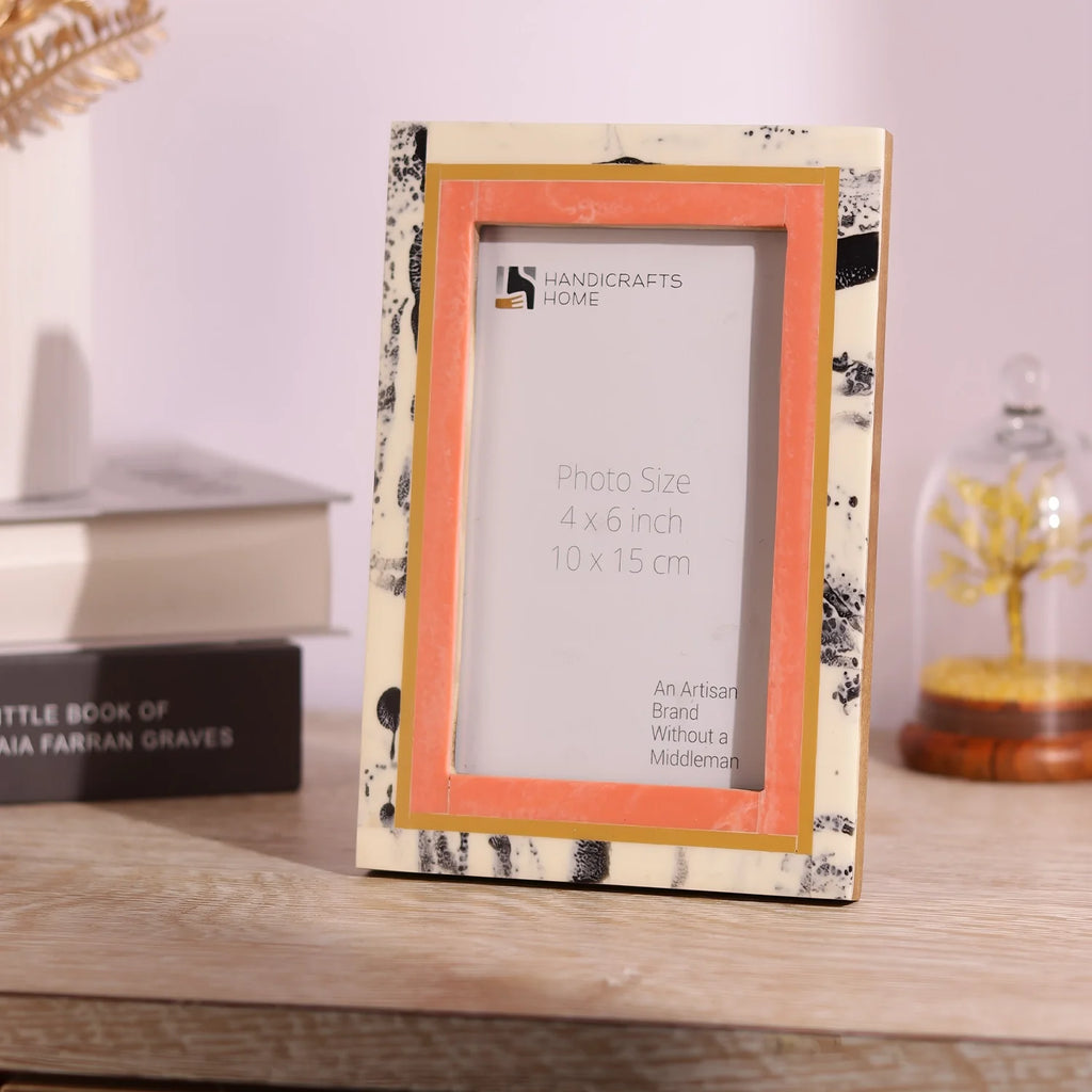 Peach Abstract Ink Resin Inlay Picture Frame in 4x6 & 5x7