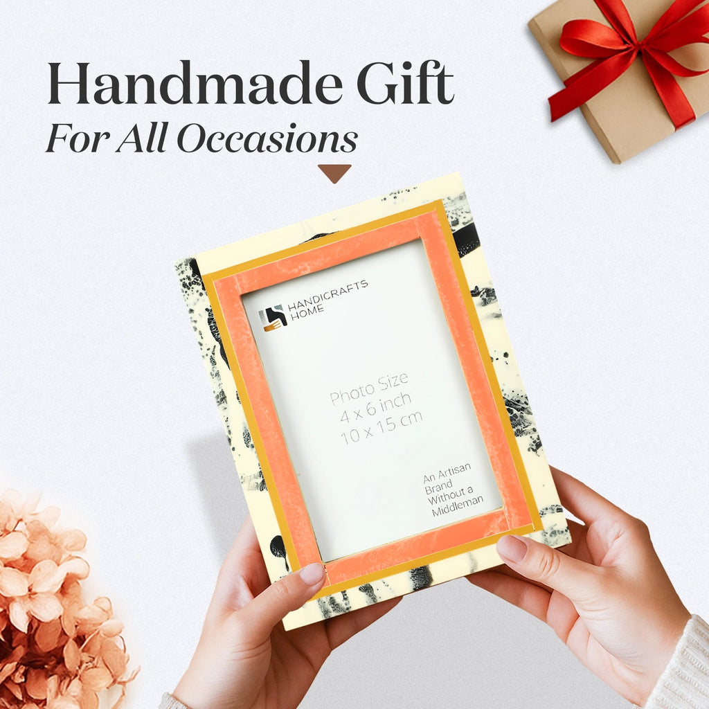 Peach Abstract Ink Resin Inlay Picture Frame in 4x6 & 5x7