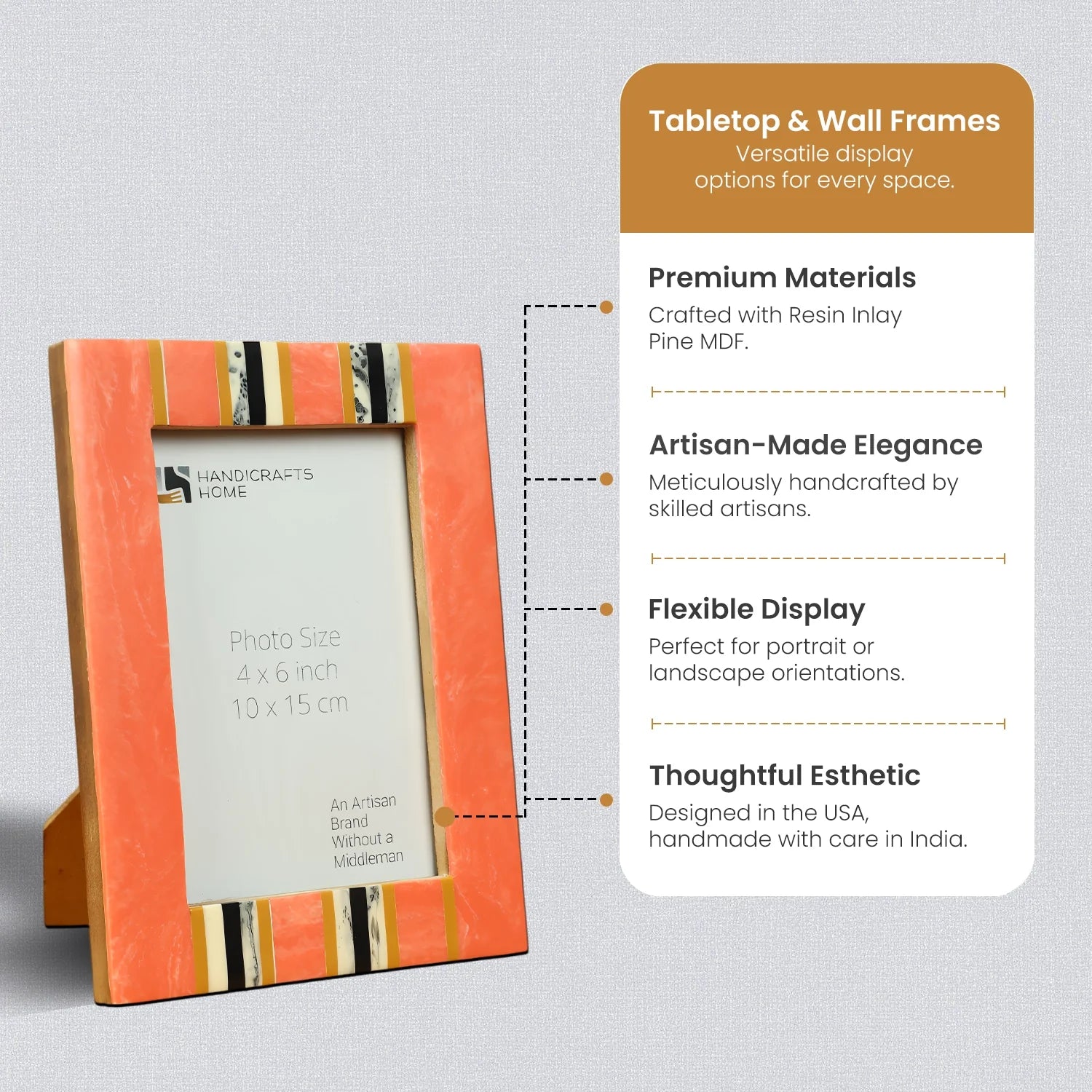 Peach Resin Inlay Picture Frame- Ink Marble Design in 4x6 & 5x7