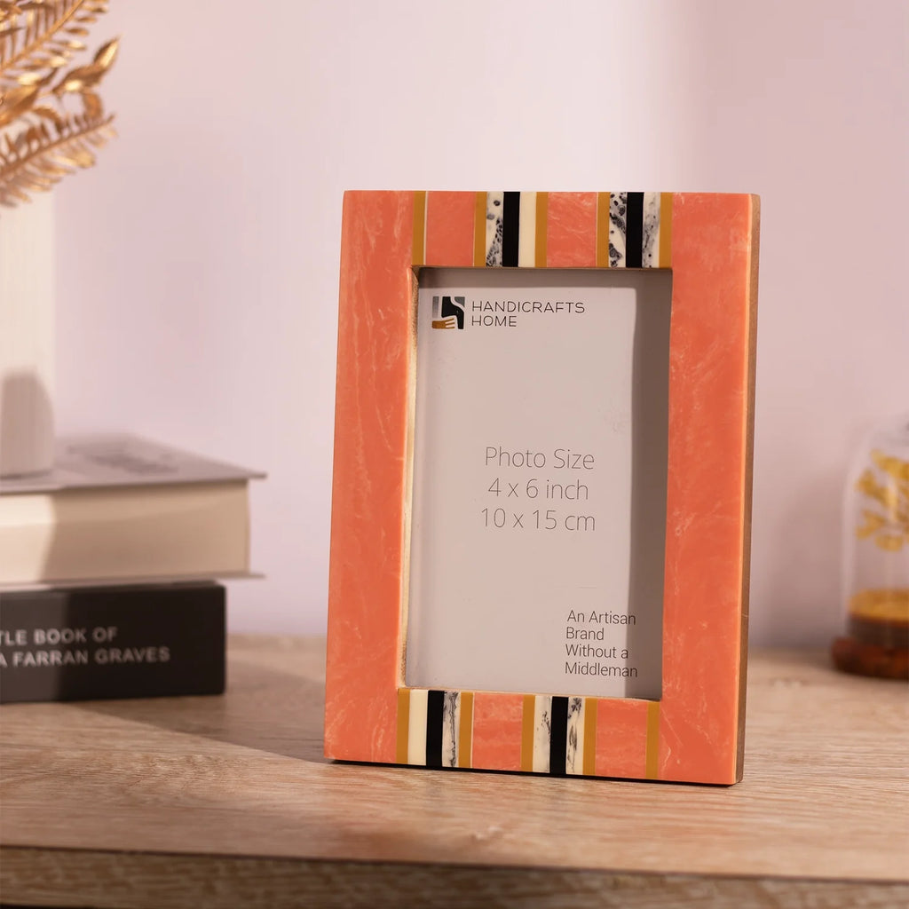 Peach Resin Inlay Picture Frame- Ink Marble Design in 4x6 & 5x7