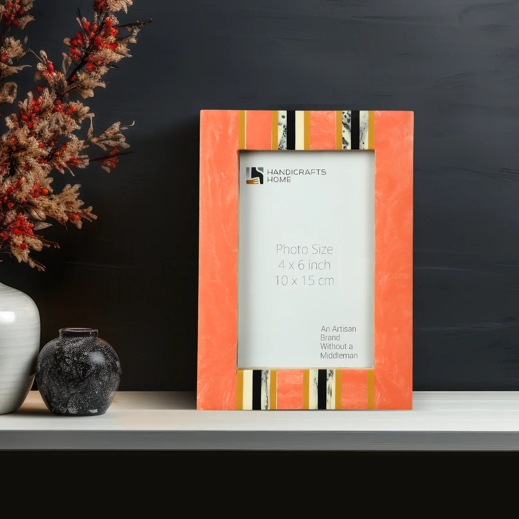 Peach Resin Inlay Picture Frame- Ink Marble Design in 4x6 & 5x7