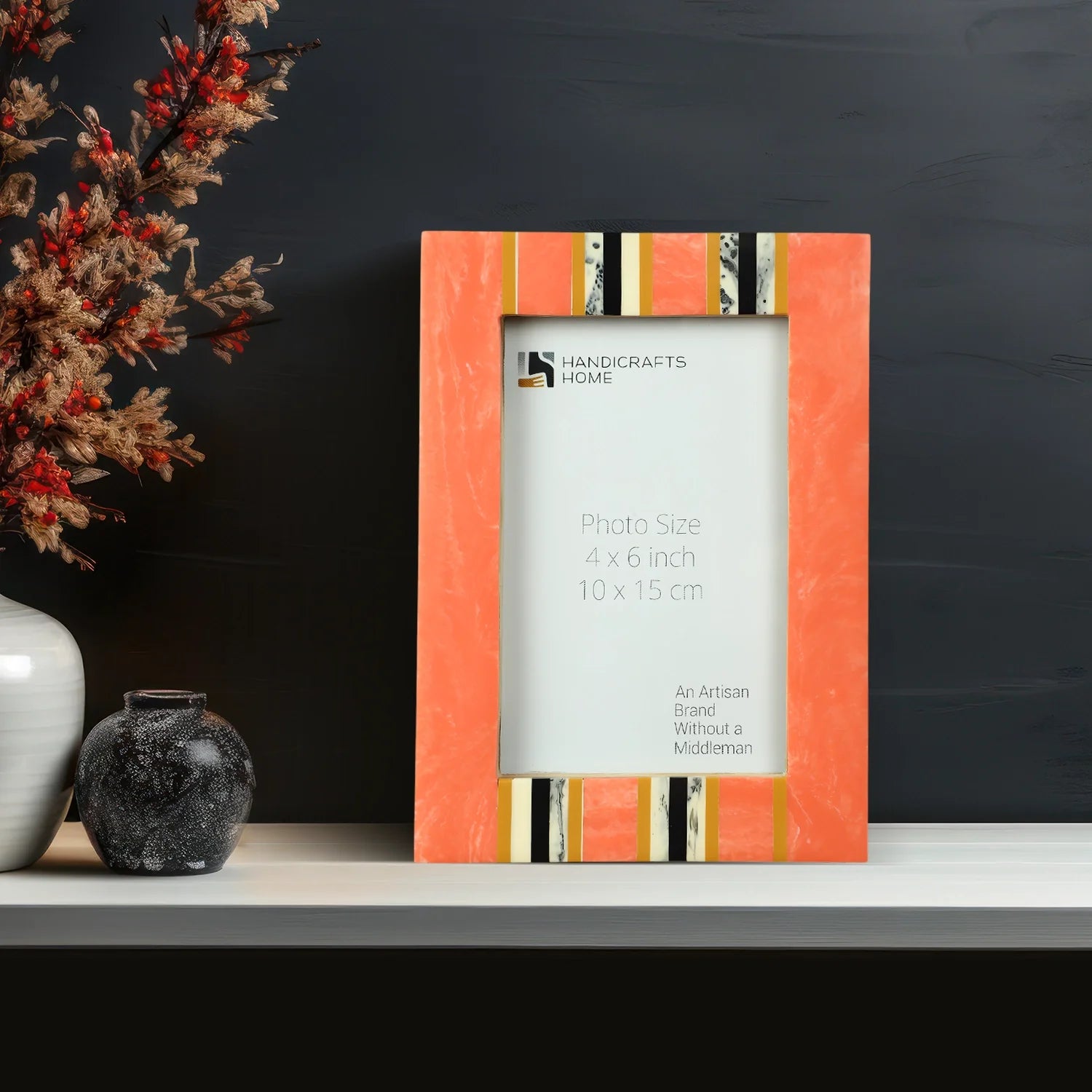 Peach Resin Inlay Picture Frame- Ink Marble Design in 4x6 & 5x7