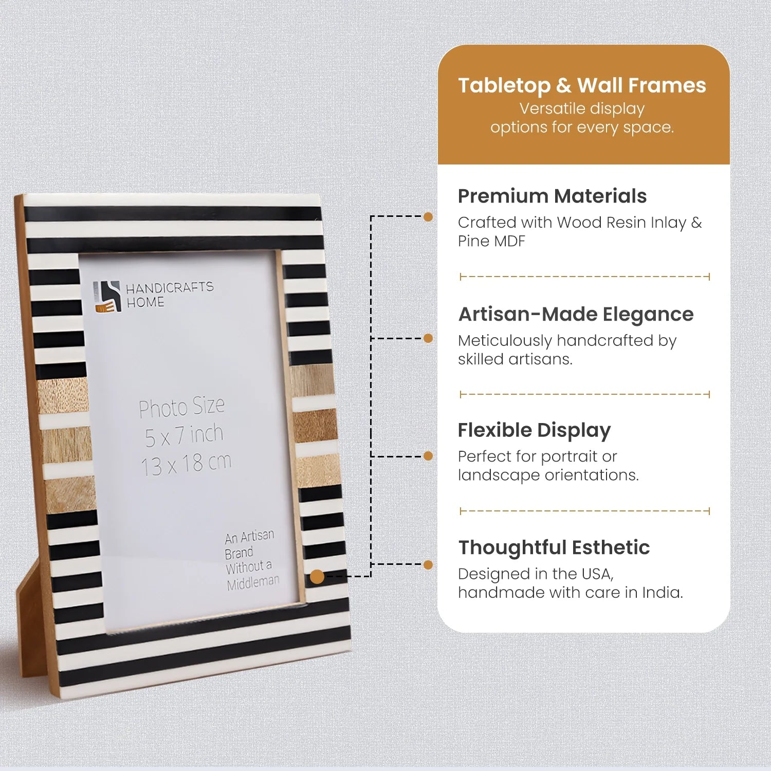 Wood & Resin Inlay Stripewood Picture Frame, Black & White