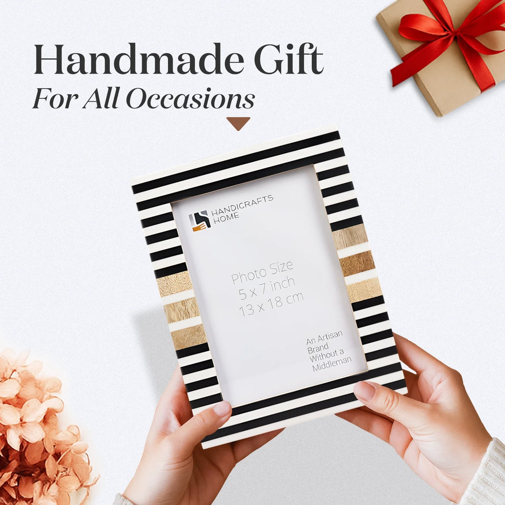 Wood & Resin Inlay Stripewood Picture Frame, Black & White