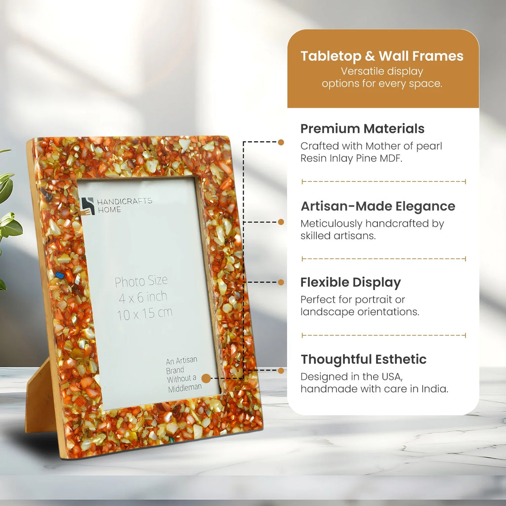 Mother of Pearl Crush Resin Inlay Picture Frame 4x6 in 4 Colors