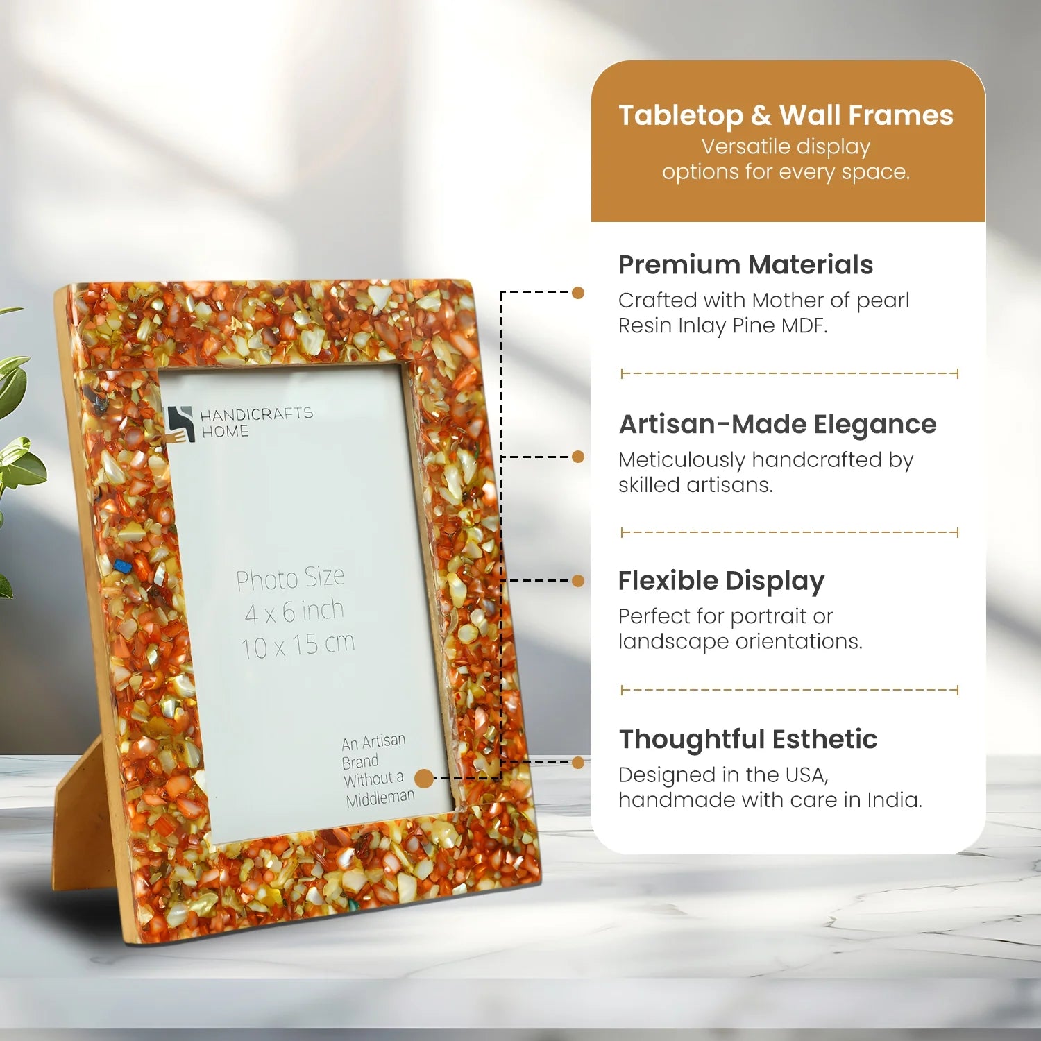 Mother of Pearl Crush Resin Inlay Picture Frame 4x6 in 4 Colors