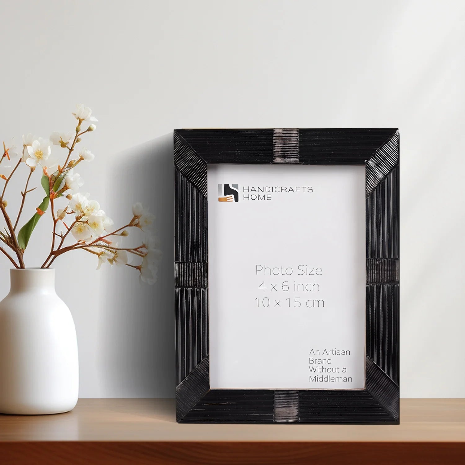 Horn Inlay Shagrin Picture Photo Frames Black, 4x6 5x7