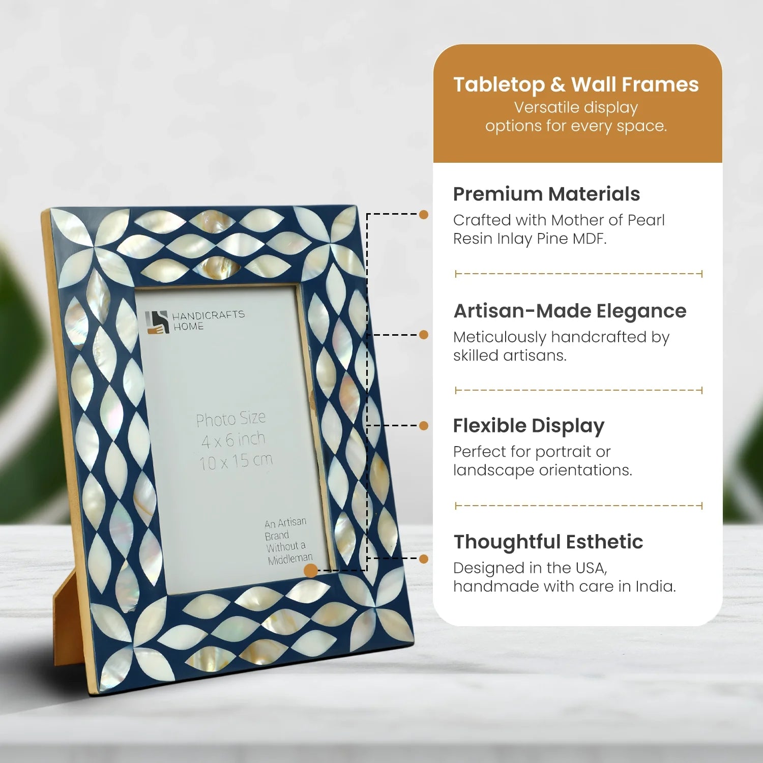 Mother of Pearl & Resin Inlay Avant Floral Picture Frame - Blue & White