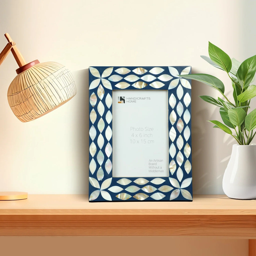 Mother of Pearl & Resin Inlay Avant Floral Picture Frame - Blue & White