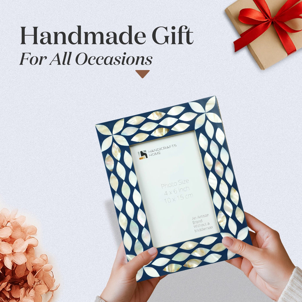 Mother of Pearl & Resin Inlay Avant Floral Picture Frame - Blue & White