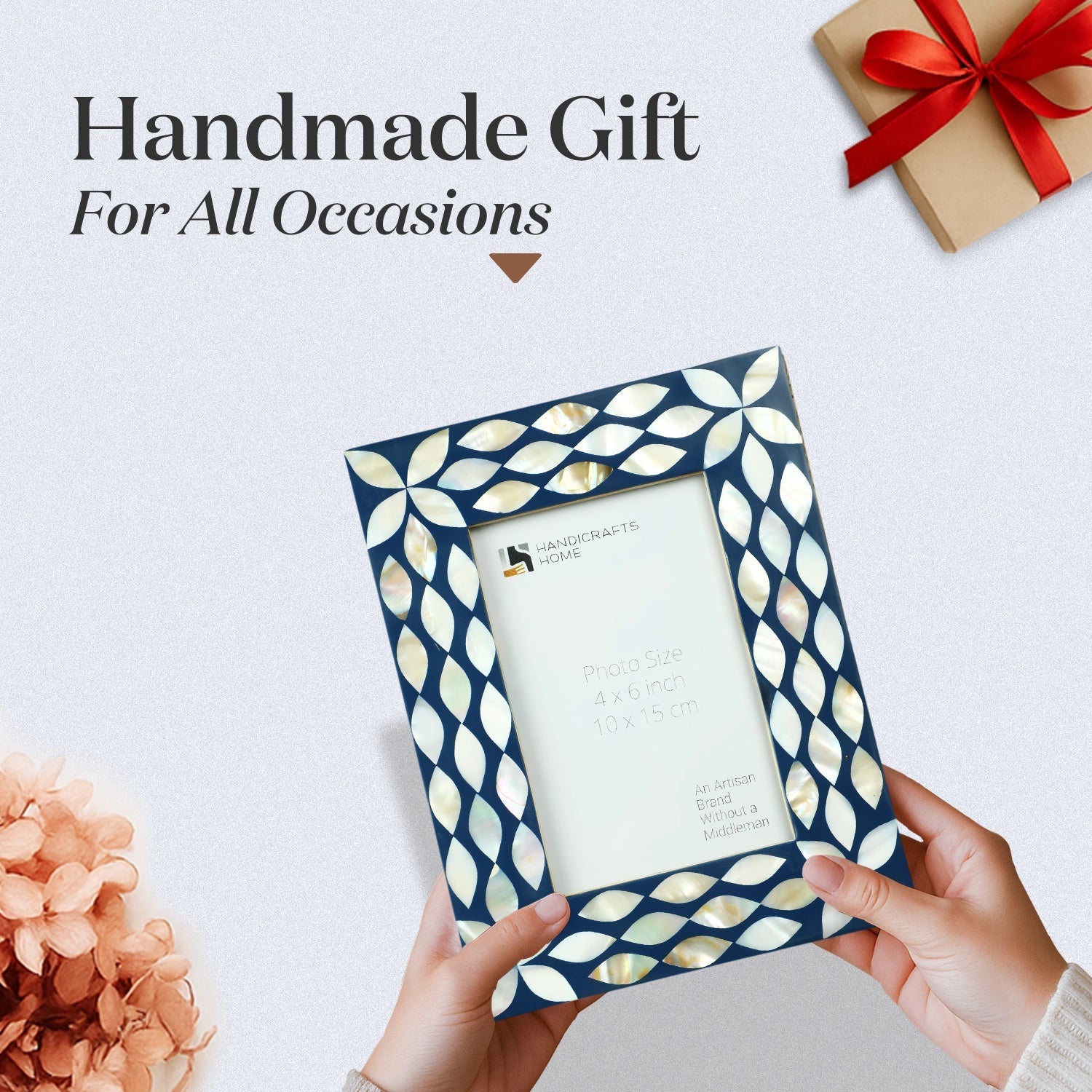 Mother of Pearl & Resin Inlay Avant Floral Picture Frame - Blue & White