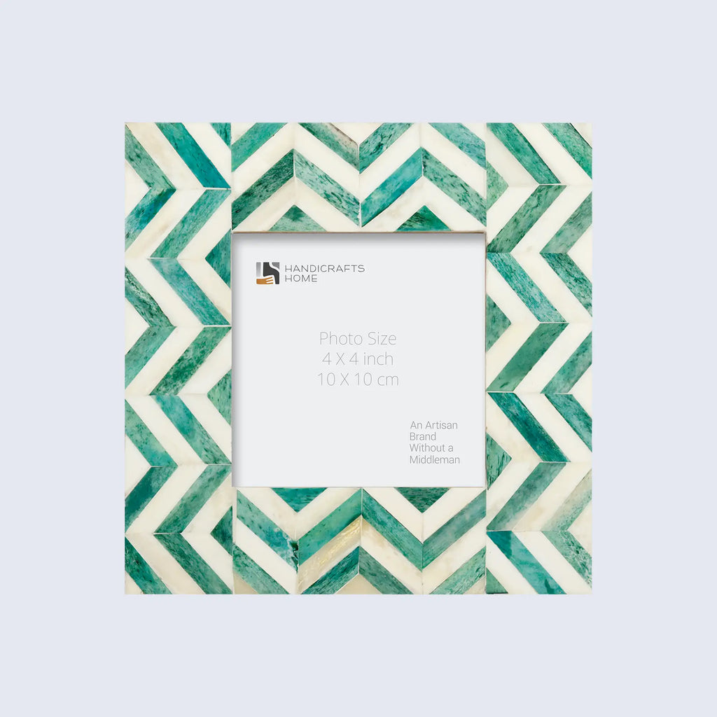 Picture Frames Herringbone Pattern Bone Inlay Collection in 2 Sizes, Green