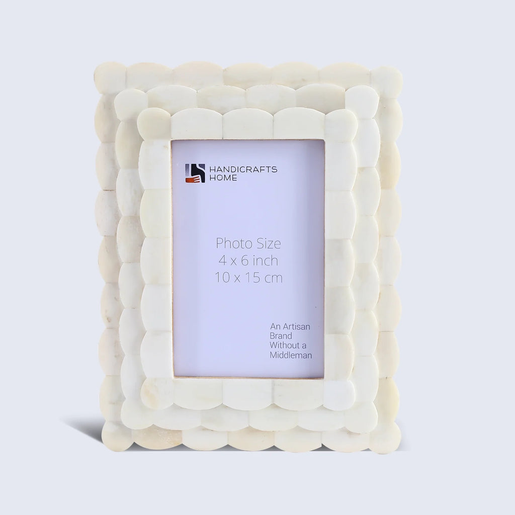 Picture Frames Scalloped Pattern Bone Inlay Collection in 4x6, White