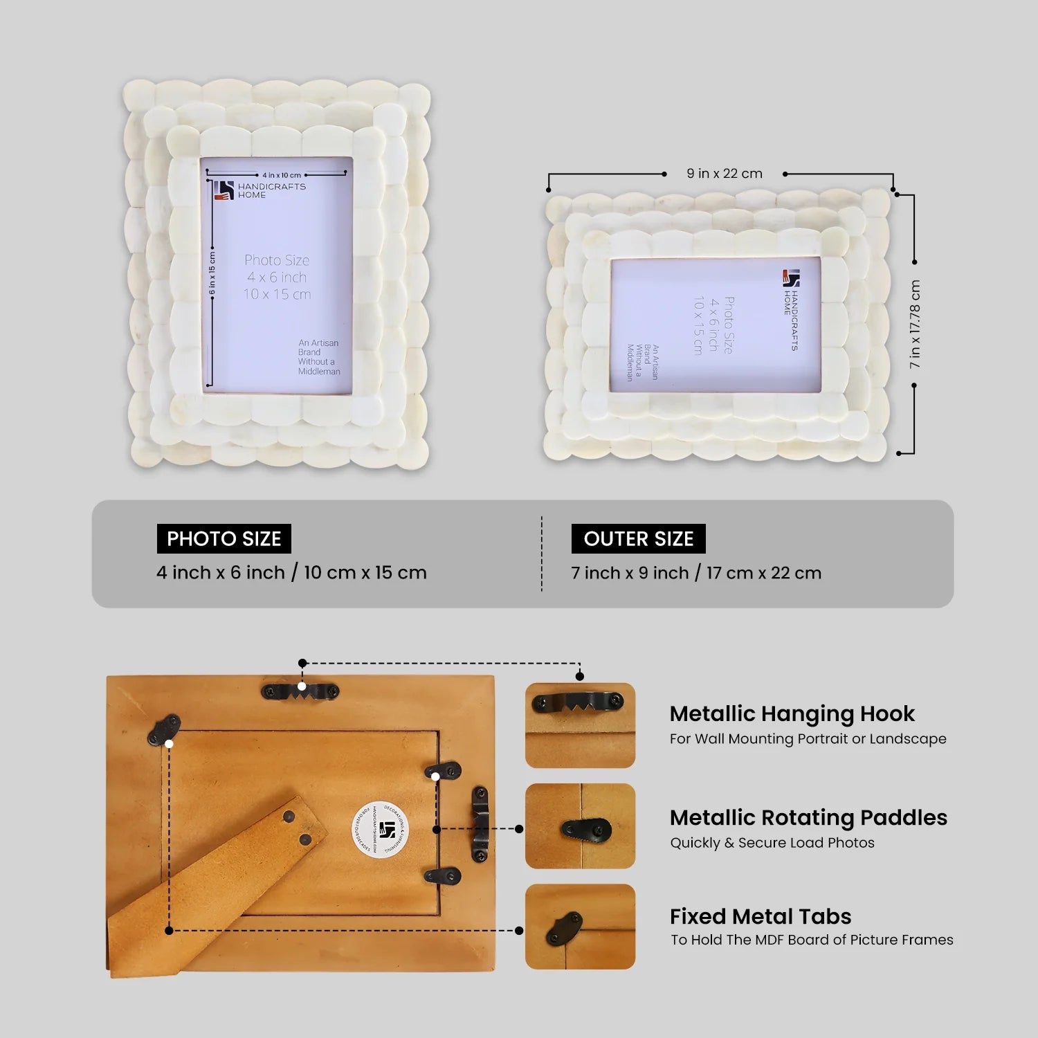 Picture Frames Scalloped Pattern Bone Inlay Collection in 4x6, White