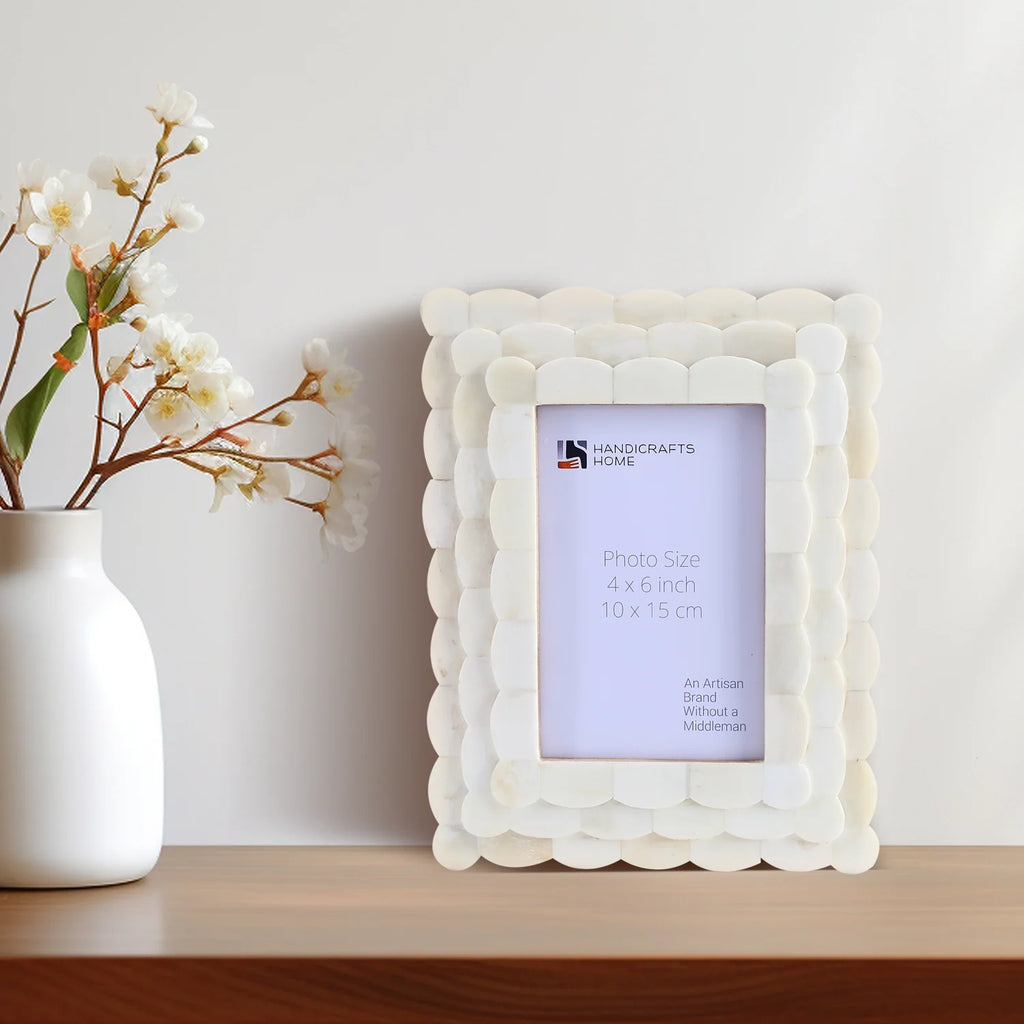 Picture Frames Scalloped Pattern Bone Inlay Collection in 4x6, White