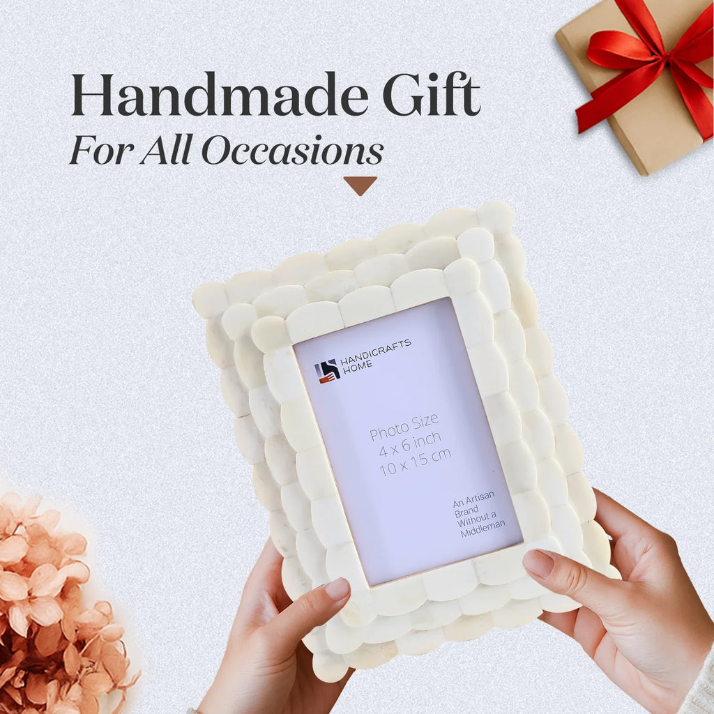 Picture Frames Scalloped Pattern Bone Inlay Collection in 4x6, White