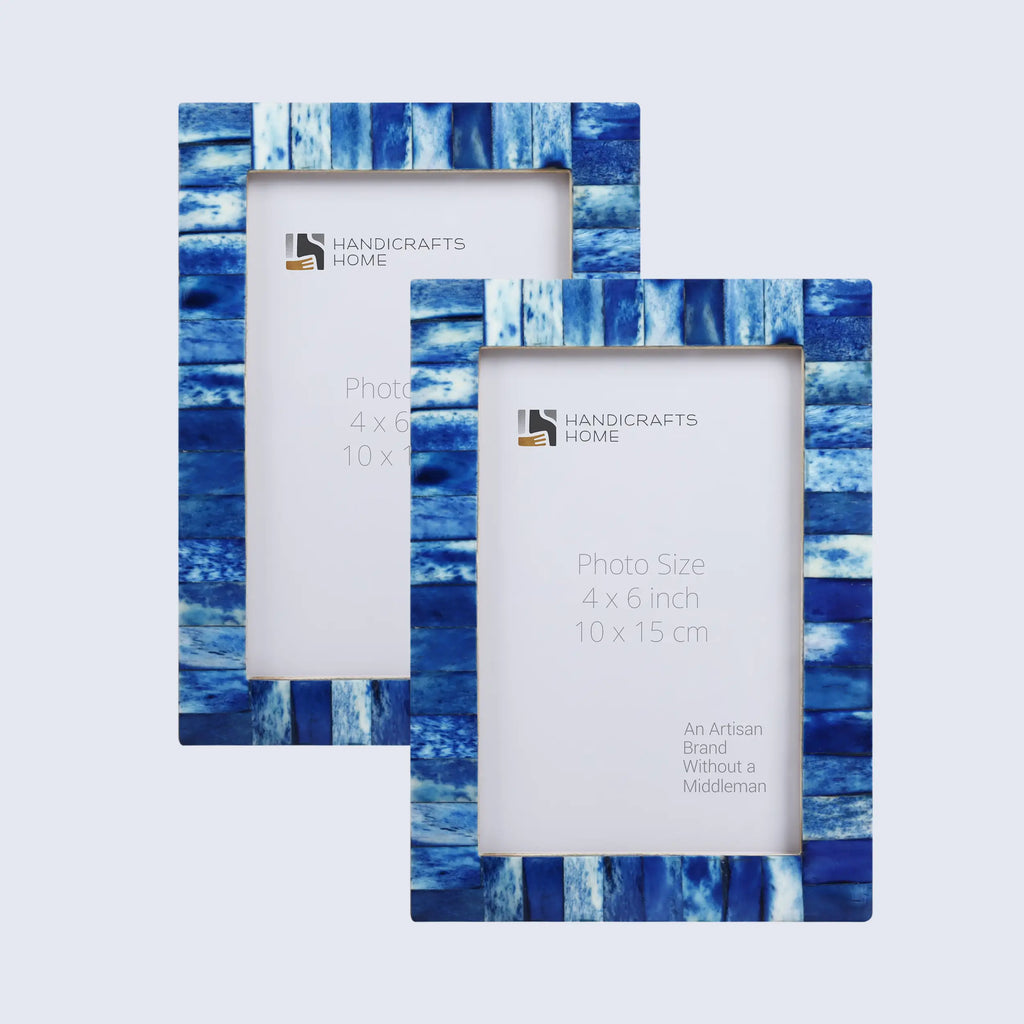 Picture Frames Classic Pattern Bone Inlay Collection in 3 Sizes, Pack of 2 - Blue