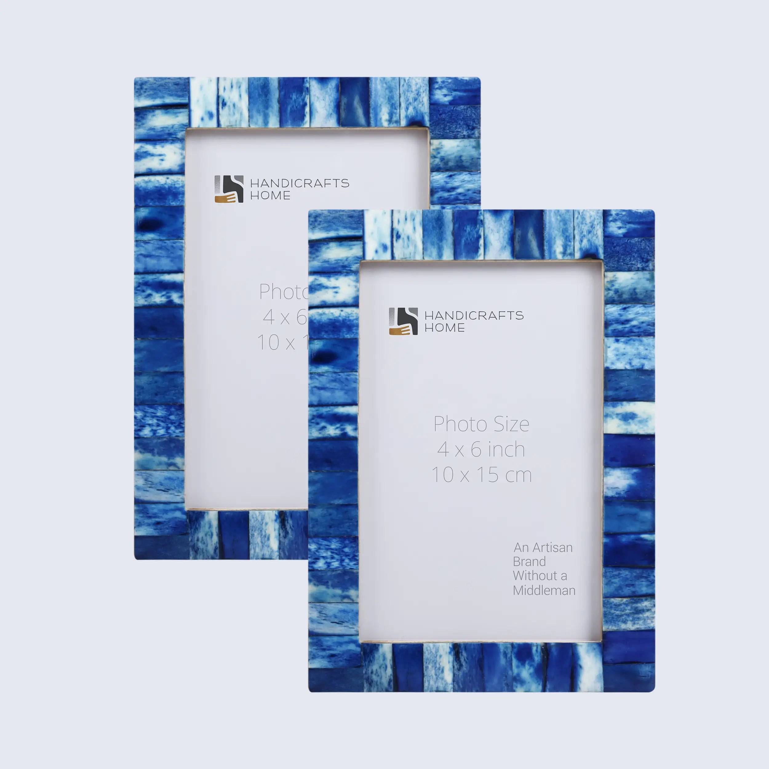 Picture Frames Classic Pattern Bone Inlay Collection in 3 Sizes, Pack of 2 - Blue