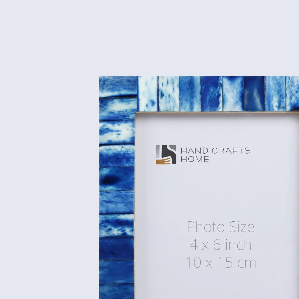 Picture Frames Classic Pattern Bone Inlay Collection in 3 Sizes, Pack of 2 - Blue