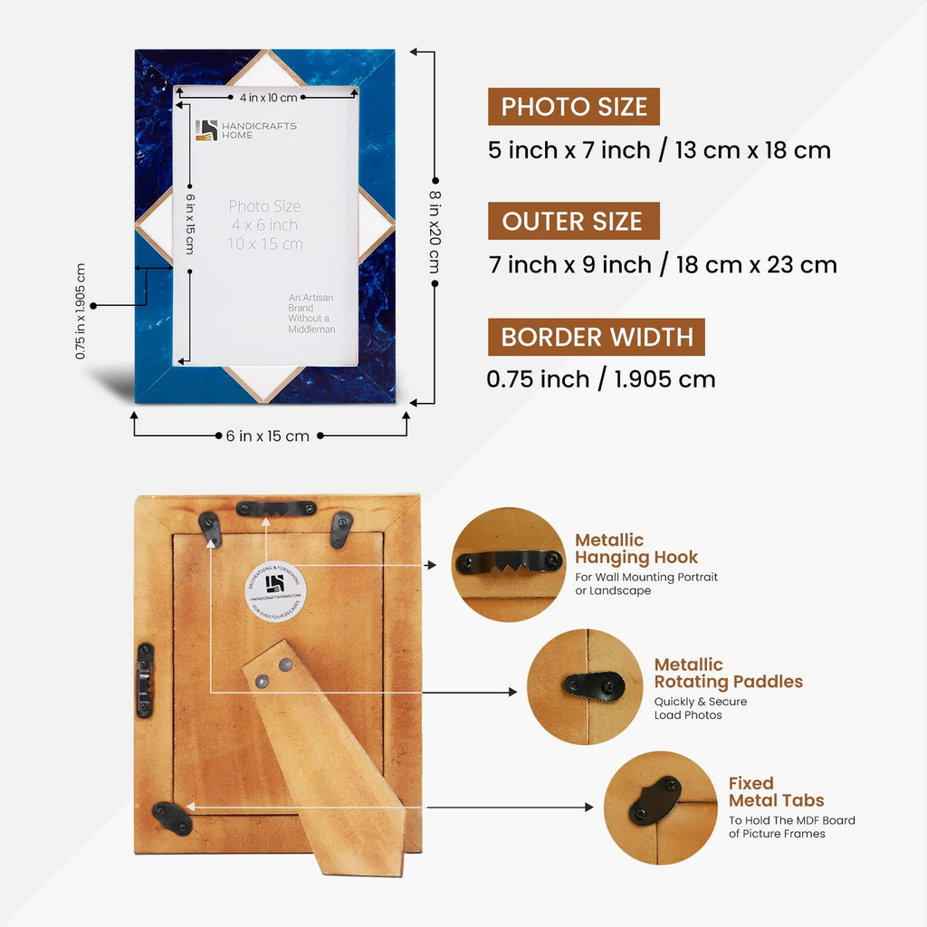 Picture Frames Menton Blue Pattern Resin Inlay Collection in 3 Sizes