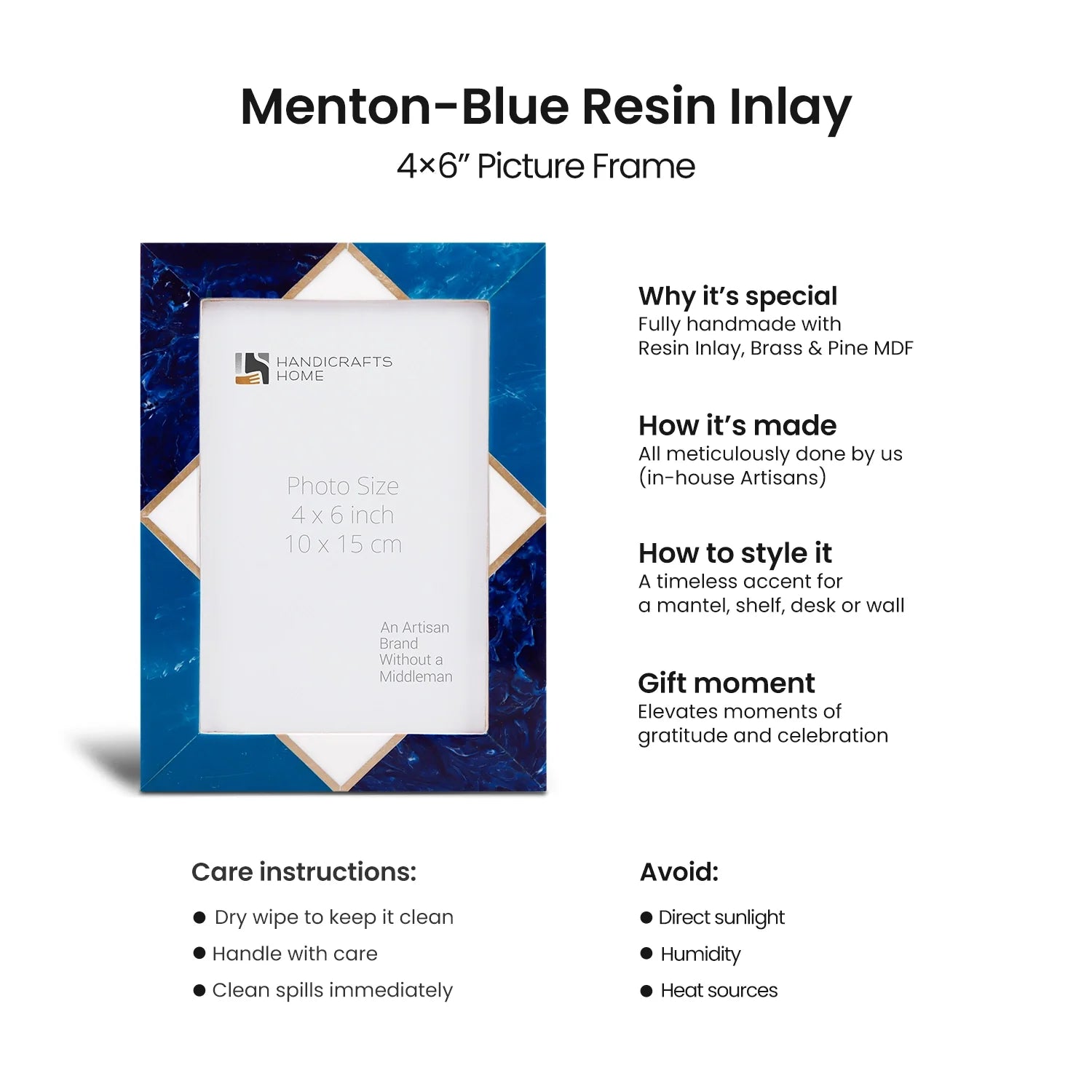 Picture Frames Menton Blue Pattern Resin Inlay Collection in 3 Sizes