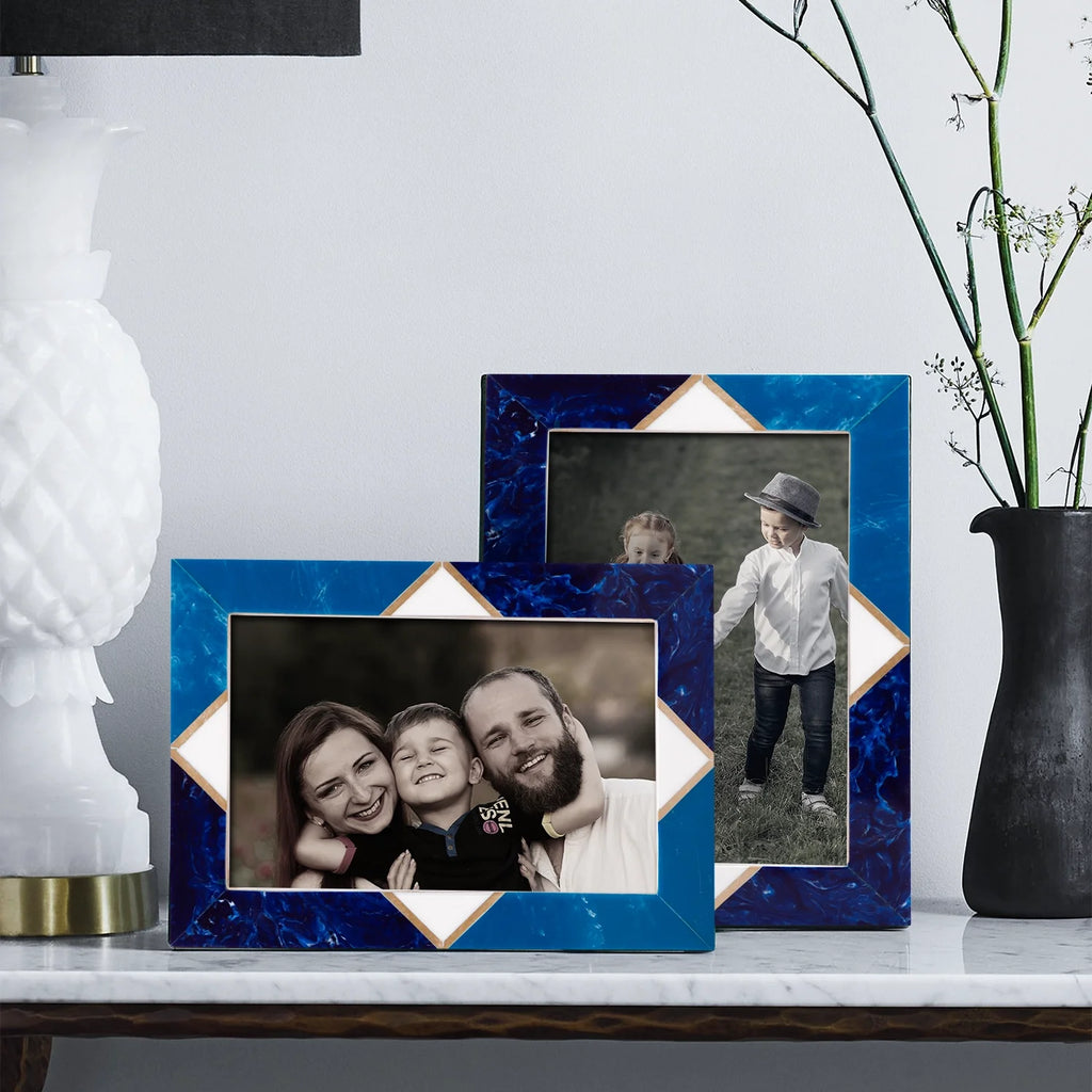 Picture Frames Menton Blue Pattern Resin Inlay Collection in 3 Sizes