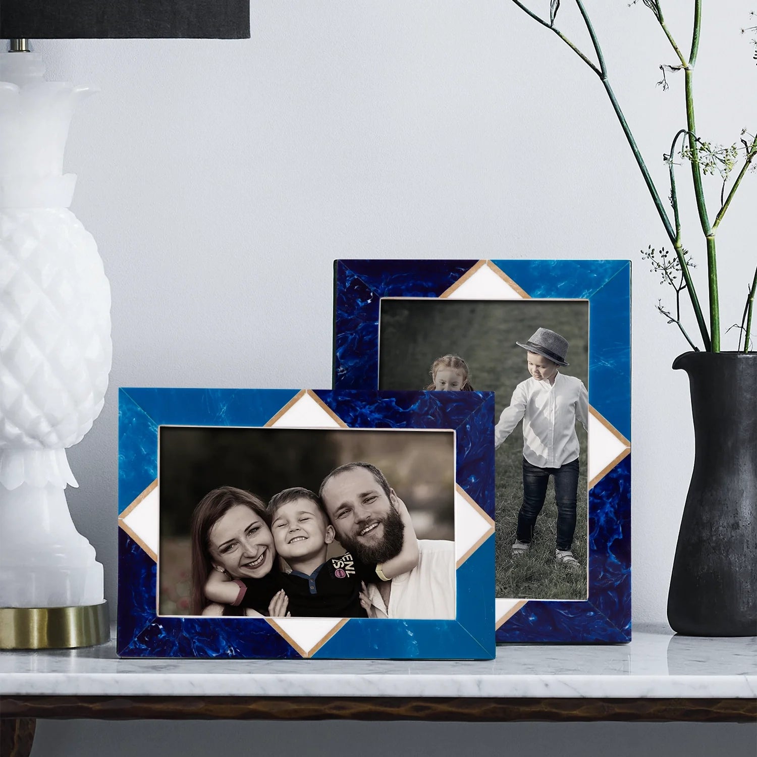 Picture Frames Menton Blue Pattern Resin Inlay Collection in 3 Sizes