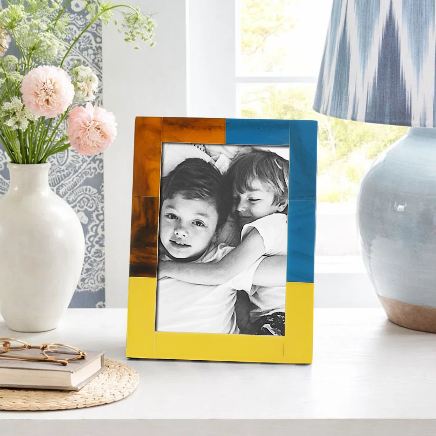 Picture Frames Mondrian Walnut Pattern Resin Inlay Collection in 3 Sizes, Pack of 2