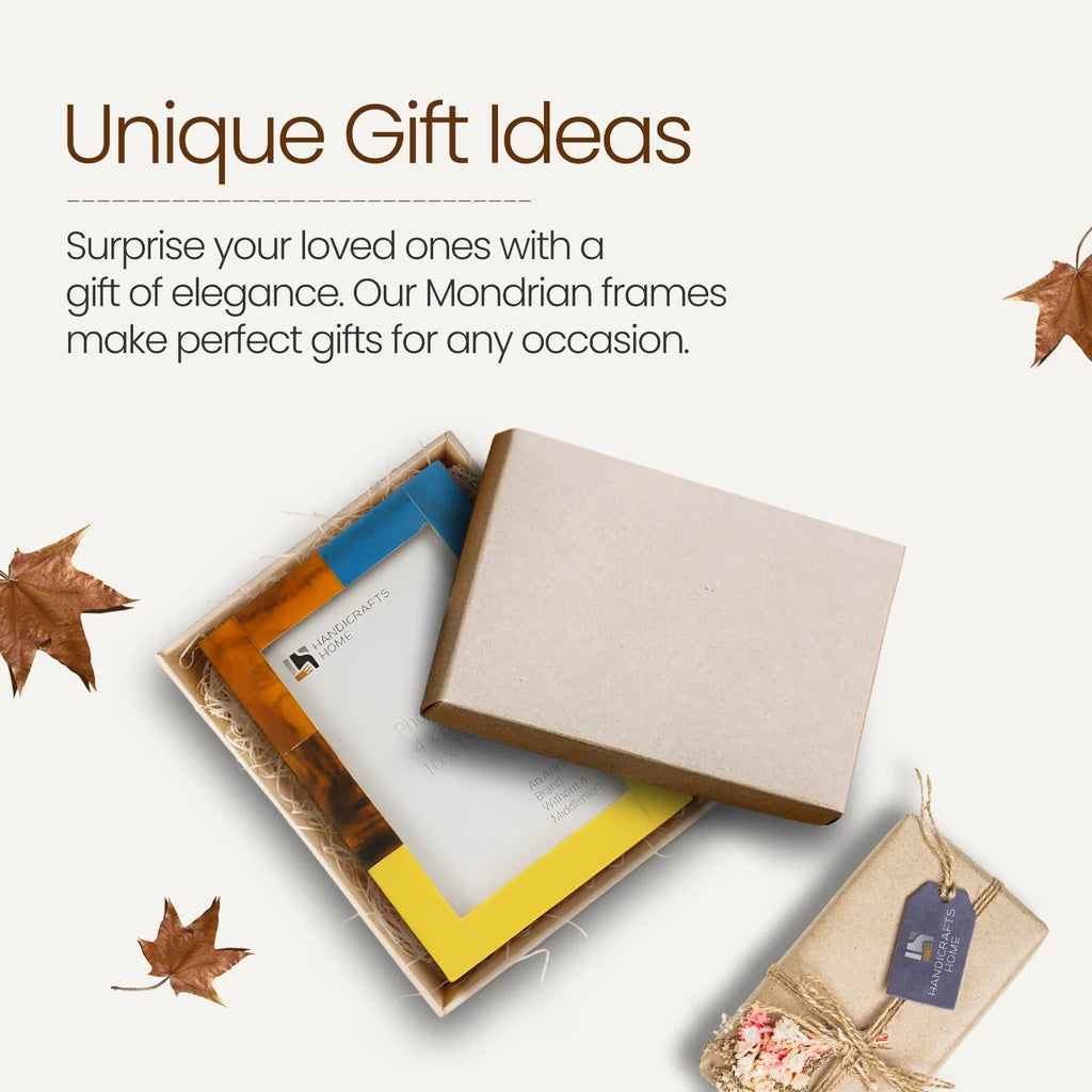 Picture Frames Mondrian Walnut Pattern Resin Inlay Collection in 3 Sizes, Pack of 2